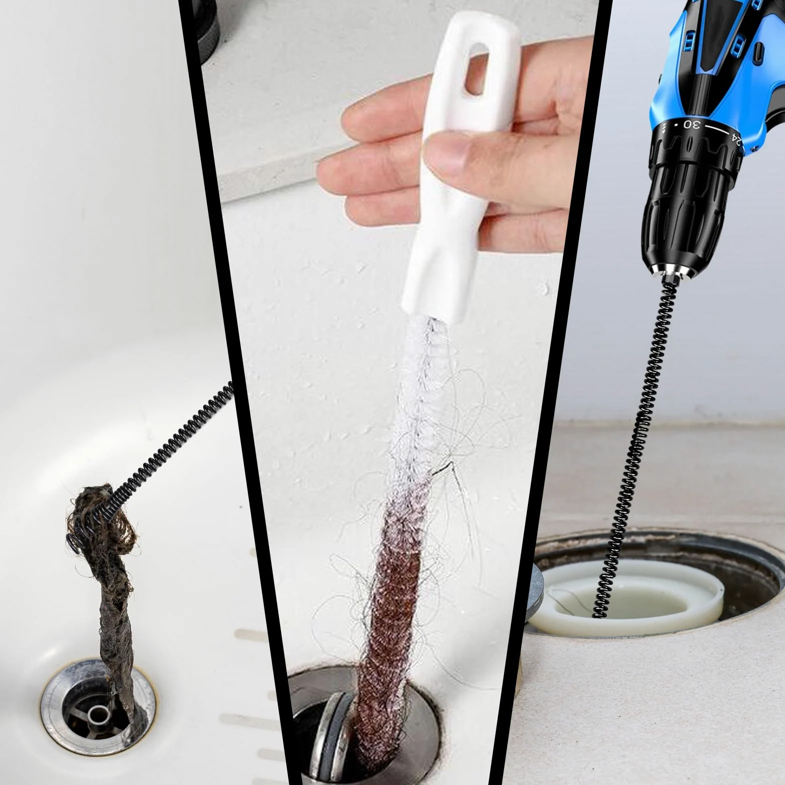Spirale per la pulizia dei tubi Ø 8 mm x 10 m, con manovella, in acciaio a molla, spirale di scarico per la pulizia dei tubi, spazzola di scarico per ostruzioni difficili da rimuovere - Procedura di