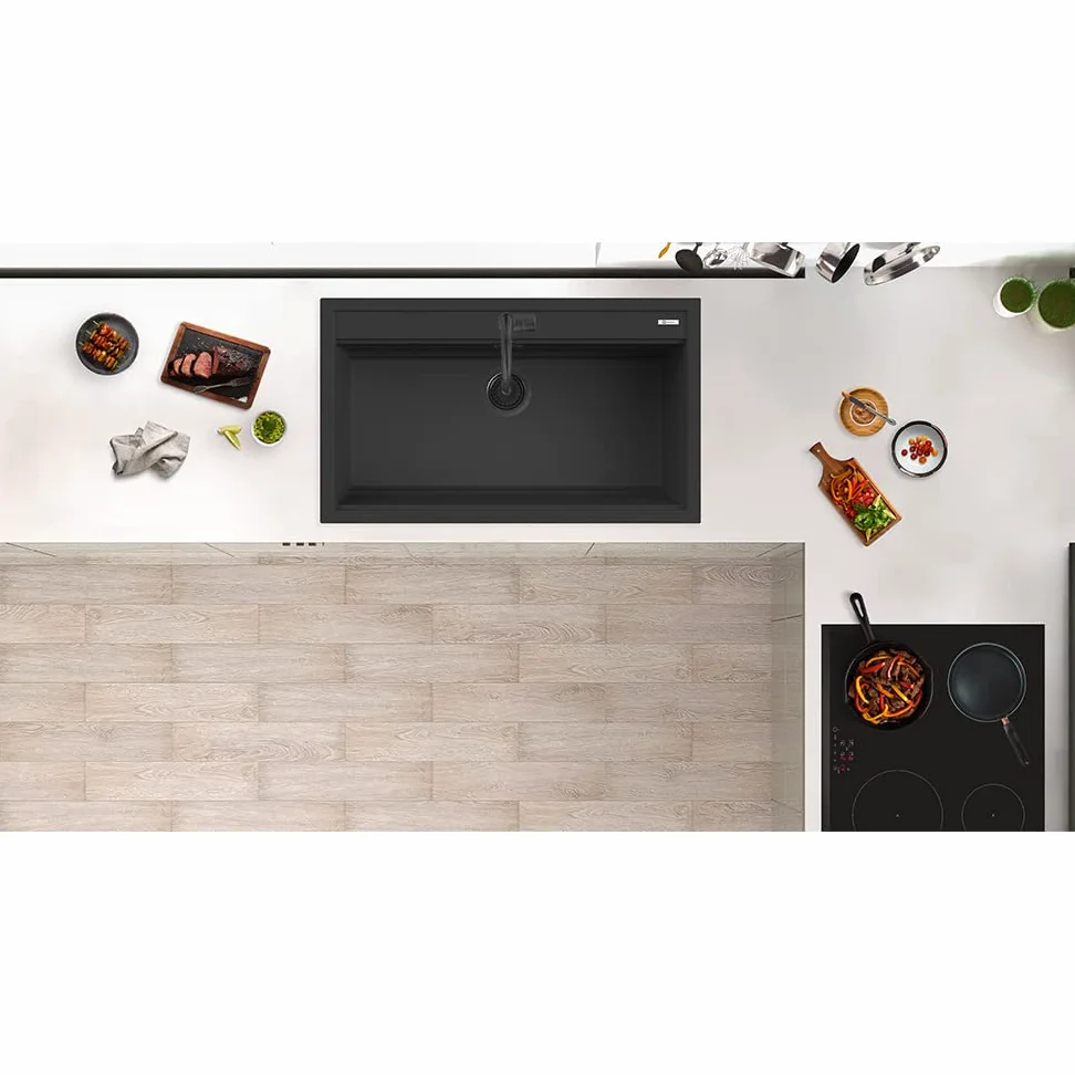 Lavello Quareco incasso 1 vasca 86×51 Prime 90 Granito Nero QLP090NE