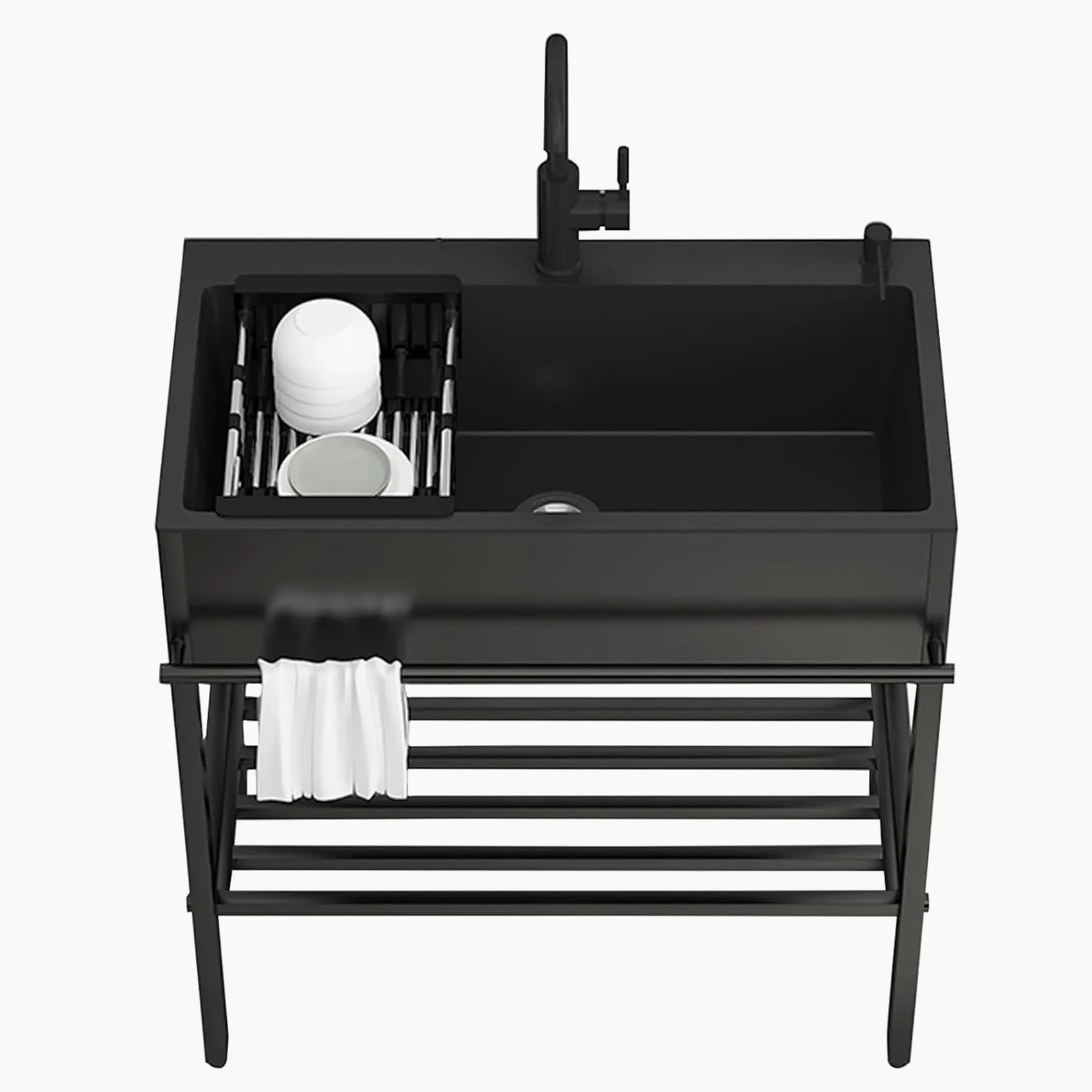 Lavello da Cucina Multiuso Singola Ciotola in Acciaio Inox Commerciale con Rubinetti, Lavandino Autoportante per Lavaggio e Preparazione, Ideale per Interni ed Esterni, Lavandini per Utilità in