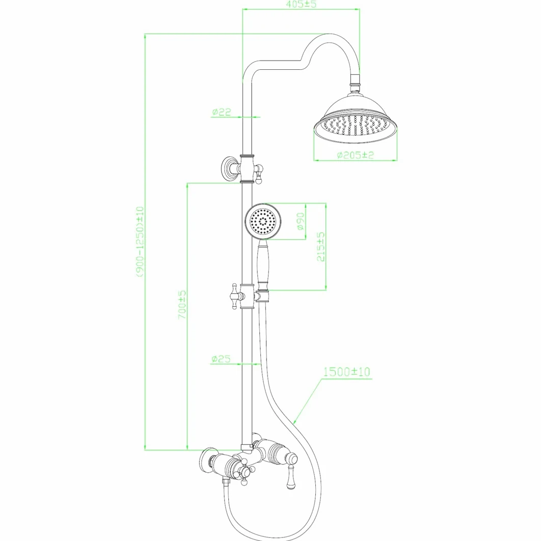 Essebagno Colonna doccia retrò Leeds 2 cromo