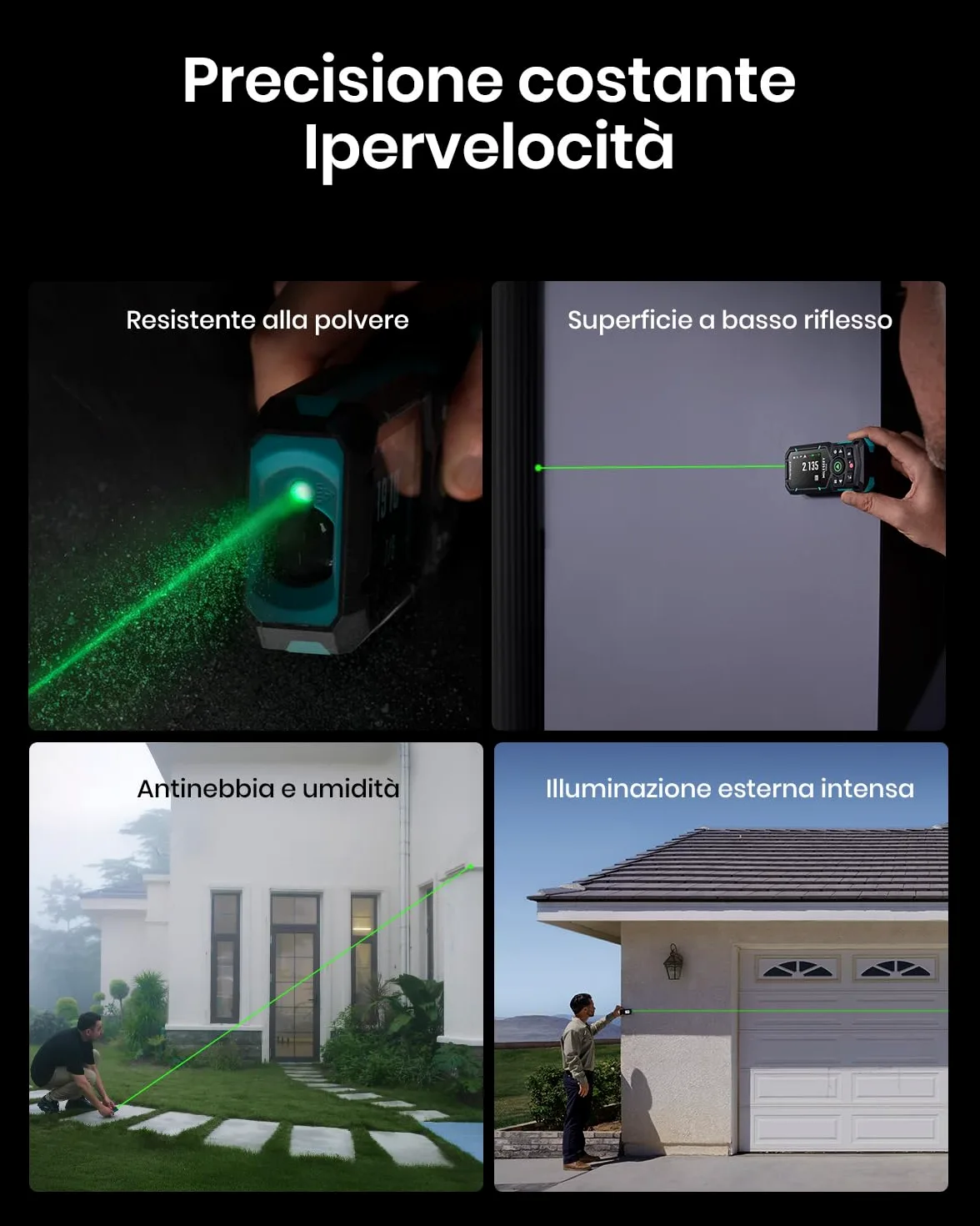 MiLESEEY S50 Metro Laser con Raggio Verde, 120 m Misuratore Laser, P2P Metro Laser Professionale, Allineamento Laser Laterale, Ricaricabile, Display IPS da 6,1 cm, All'Interno All'Esterno