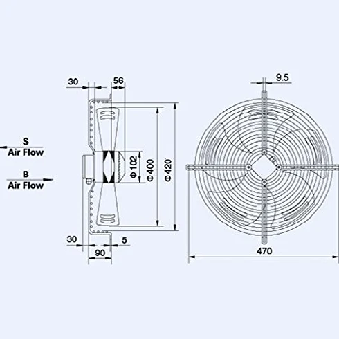 Ventilatore assiale aspirante Ø 400 mm 190 W 220 v - con motore e griglia