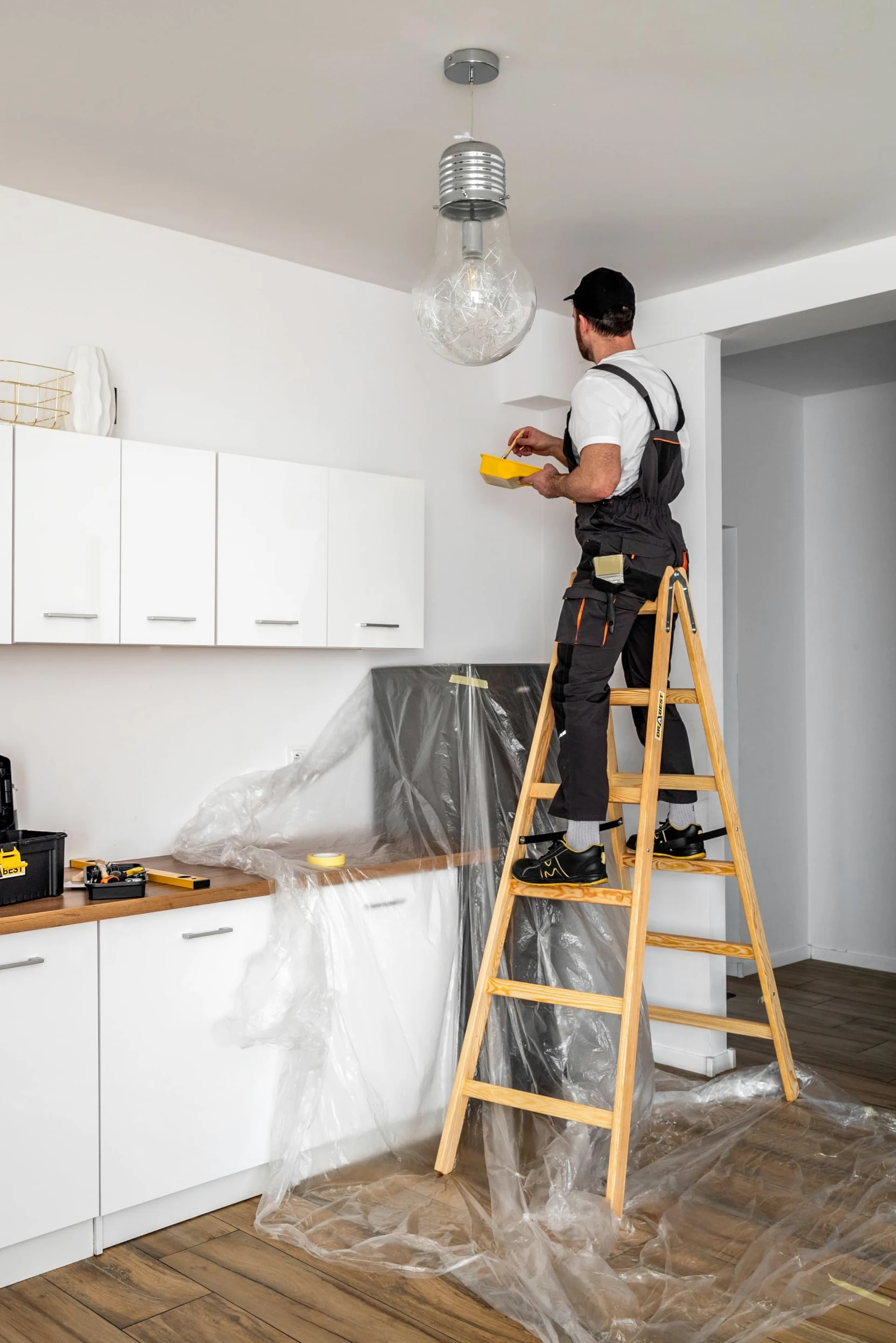 DRABEST - Scaletta pieghevole in legno per lavori di pittura 2x6 pioli m lunghezza calpestabile su entrambi i lati fino a 150 kg altezza di lavoro 1,82 m 3,3 m