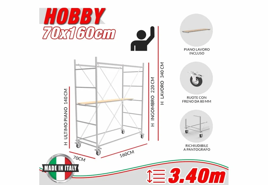 Trabattello altezza di lavoro 3,40 m in acciaio serie HOBBY made in italy I SCEDIL