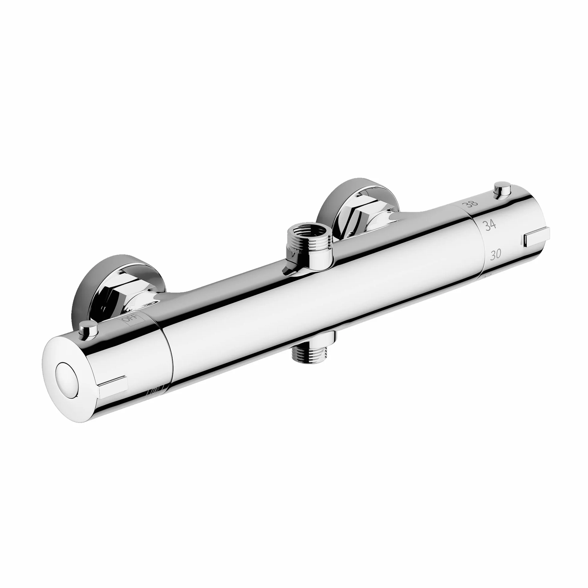 MORADO Miscelatore Doccia, Miscelatore Termostatico Doccia Con 2 Uscite, Uscita Superiore 3/4" BSP (26.4mm) e Uscita Inferiore 1/2" BSP (21mm), Forma Rotonda, Ottone, Finitura Cromata