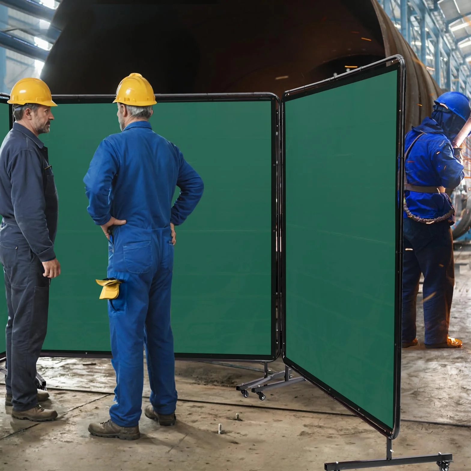 VEVOR Schermo per Saldatura con Telaio, Schermi per Tende per Saldatura a 3 Pannelli da 6' x 6', Schermo di Protezione per Saldatura in Vinile Ignifugo su 12 Ruote Girevoli (6 bloccabili)
