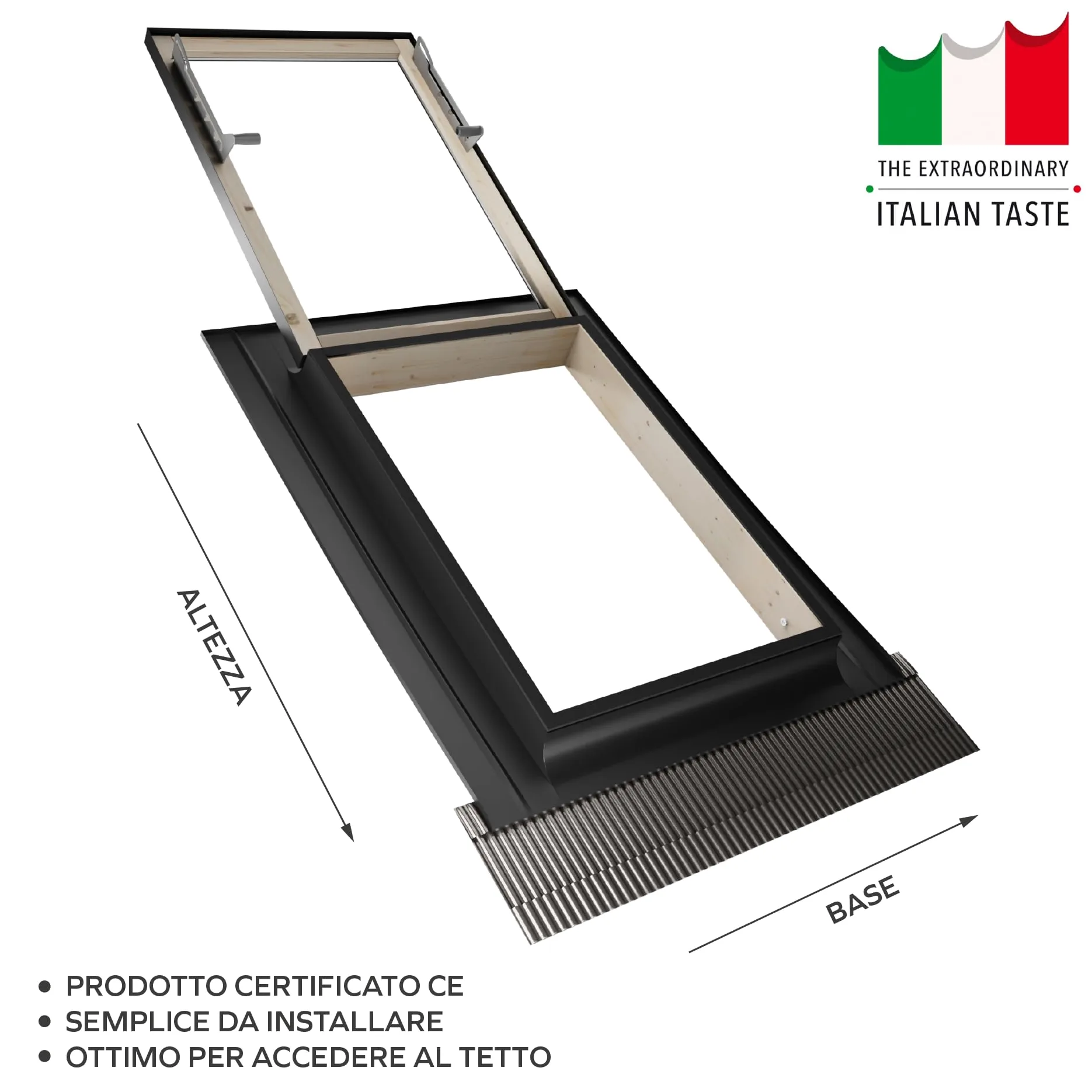 Emica - Lucernario apertura Vasistas in Alluminio | Linea Best Doppia Vetrata | Interno Legno Abete | Doppia maniglia 4 posizioni di Apertura (55x72 Base x Altezza)