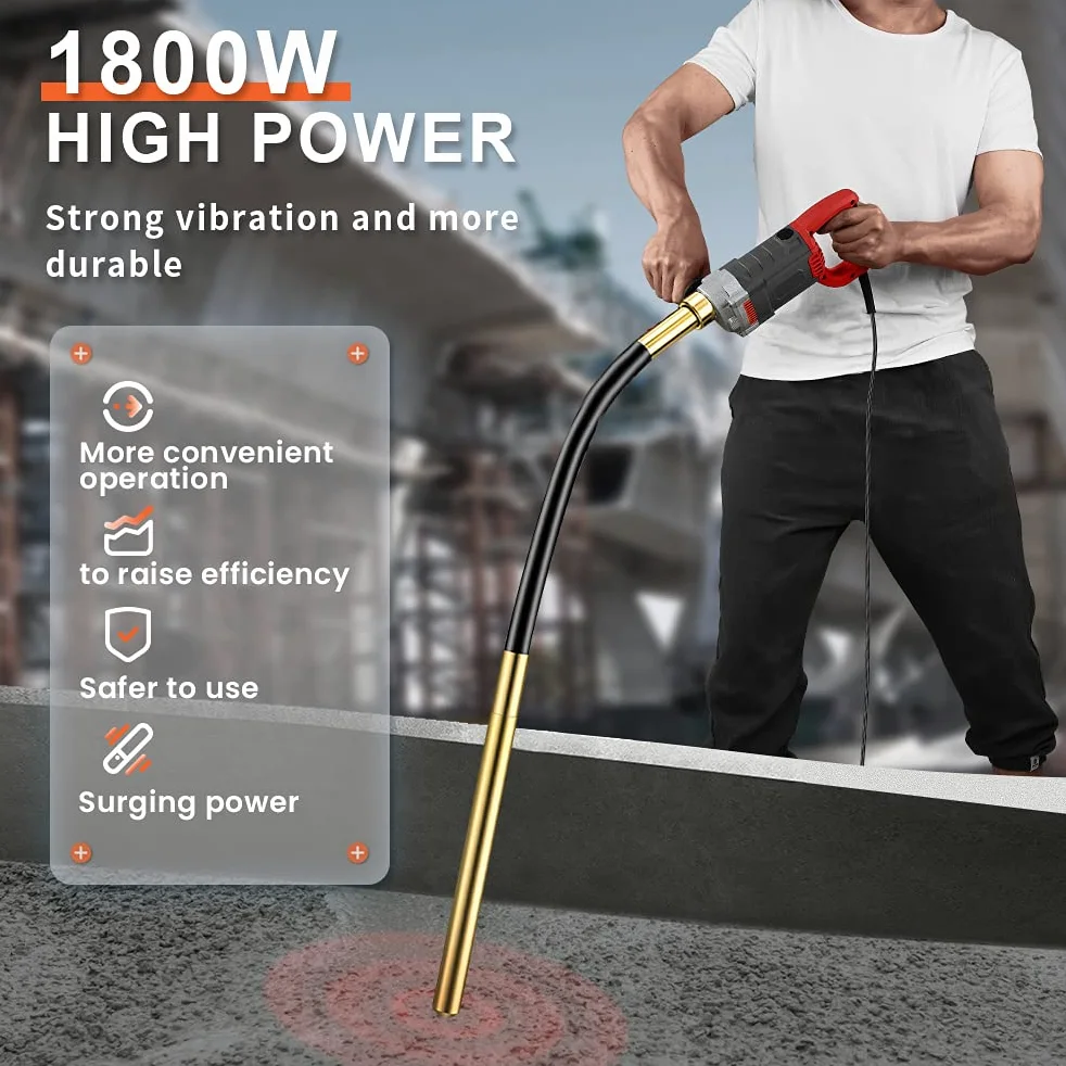 Anbull 1800W Vibratore elettrico per calcestruzzo, Lunghezza 2 m, frequenza 5500 rpm, diametro 35 mm