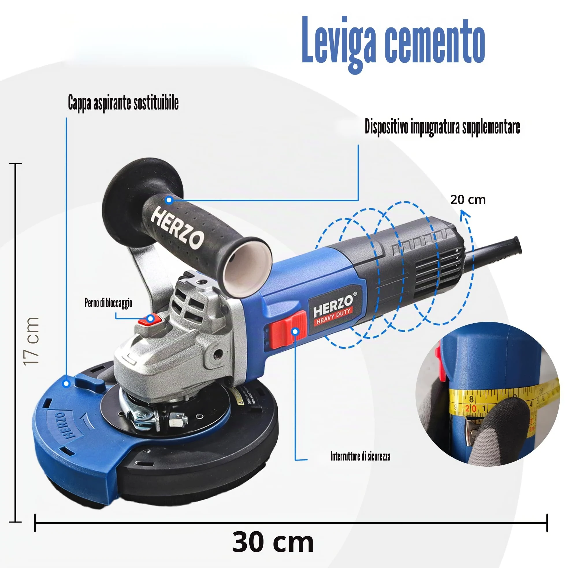 Smerigliatrice per calcestruzzo1400W,HERZO set con mola diamantata e cappa di aspirazione (125 mm)