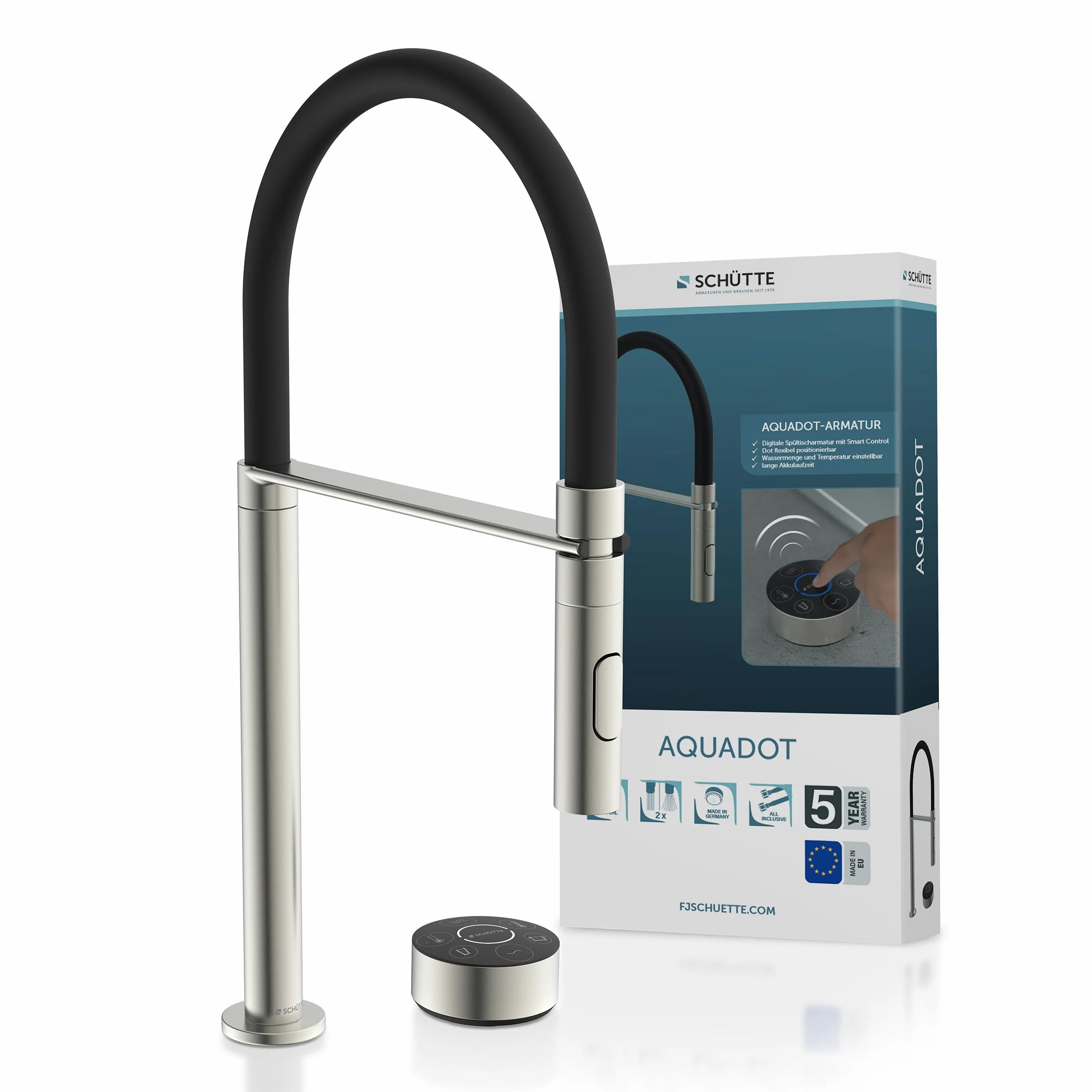 SCHÜTTE Aquadot, rubinetto digitale per lavello con controllo intelligente, rubinetto moderno da cucina con tubo soft touch, effetto acciaio inox/nero