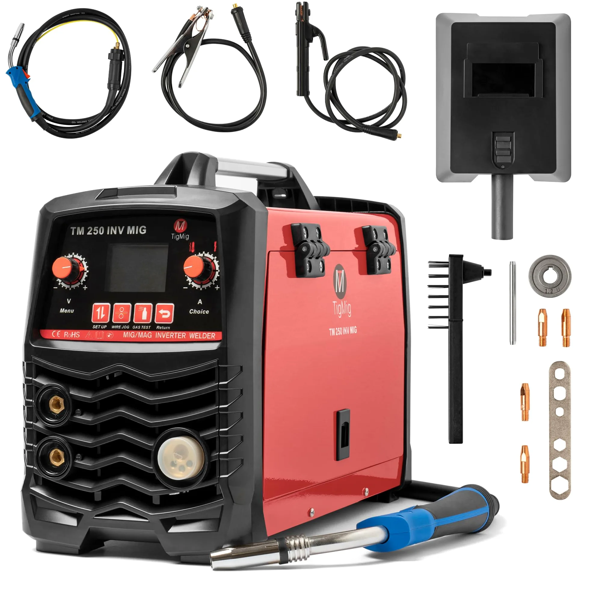 TIGMIG Saldatrice Inverter MIG/MAG (Con o Senza Gas) + FLUX (Filo animato) + MMA, Fino a 200A, Modello TM250INVMIG, Inverter IGBT, Accessori inclusi, Garanzia e Assistenza Italia