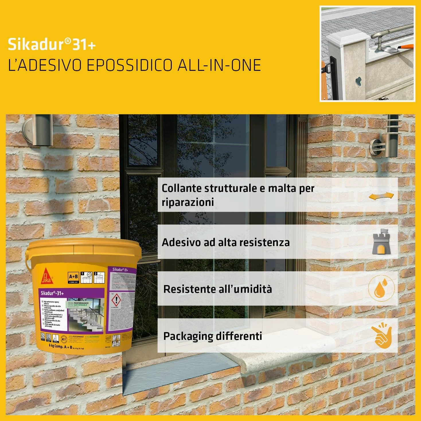 SIKA - Adesivo epossidico strutturale - Sikadur 31+, Grigio - Formato grande per ripristini importanti - Tenuta indistruttibile su metallo e pietra - Risultati eccellenti e duraturi - 6kg