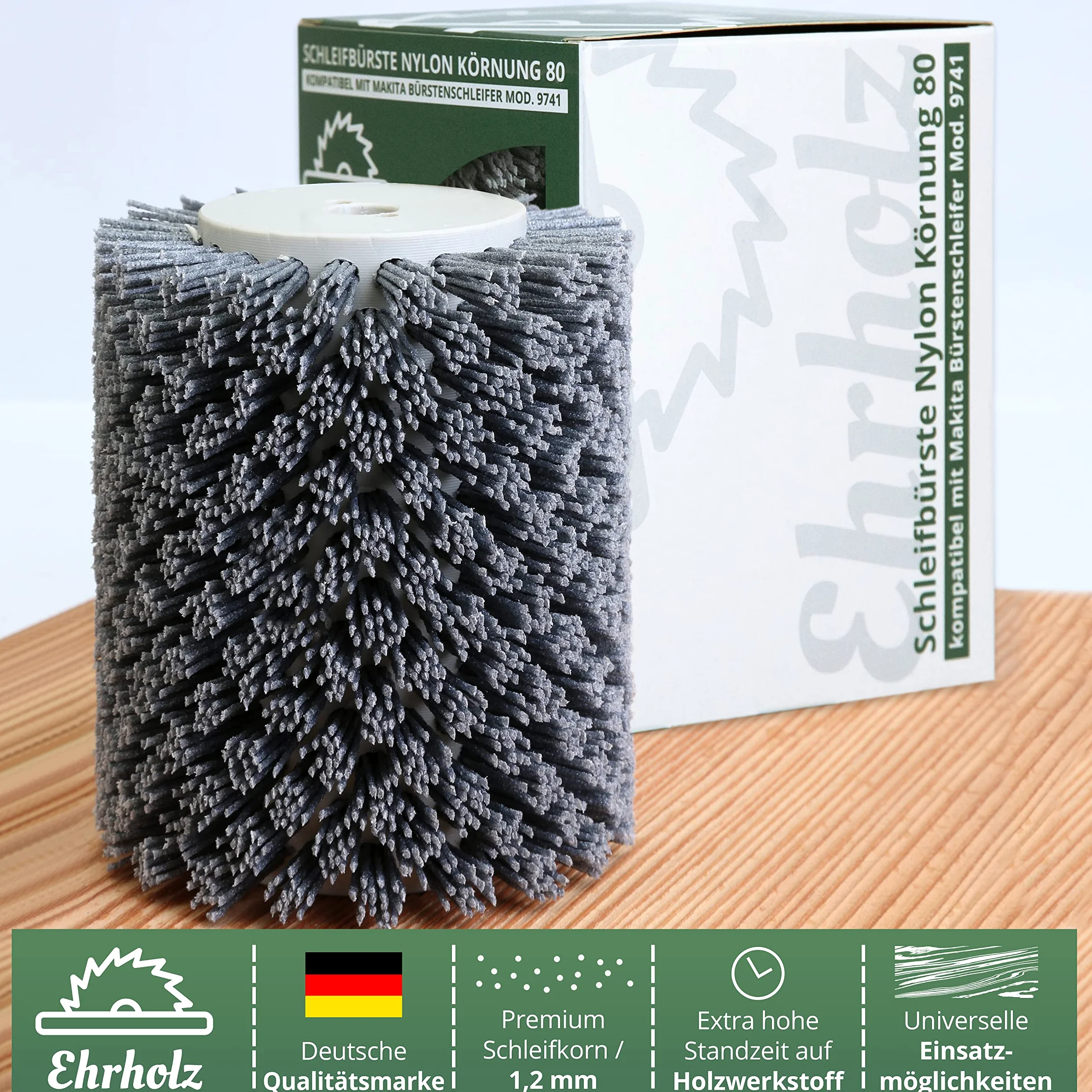 Spazzola abrasiva adatta per smerigliatrice Makita 9741 | spazzola strutturante | spazzola satinata | qualità professionale | per la lavorazione di legno e metallo (nylon, grana 46)