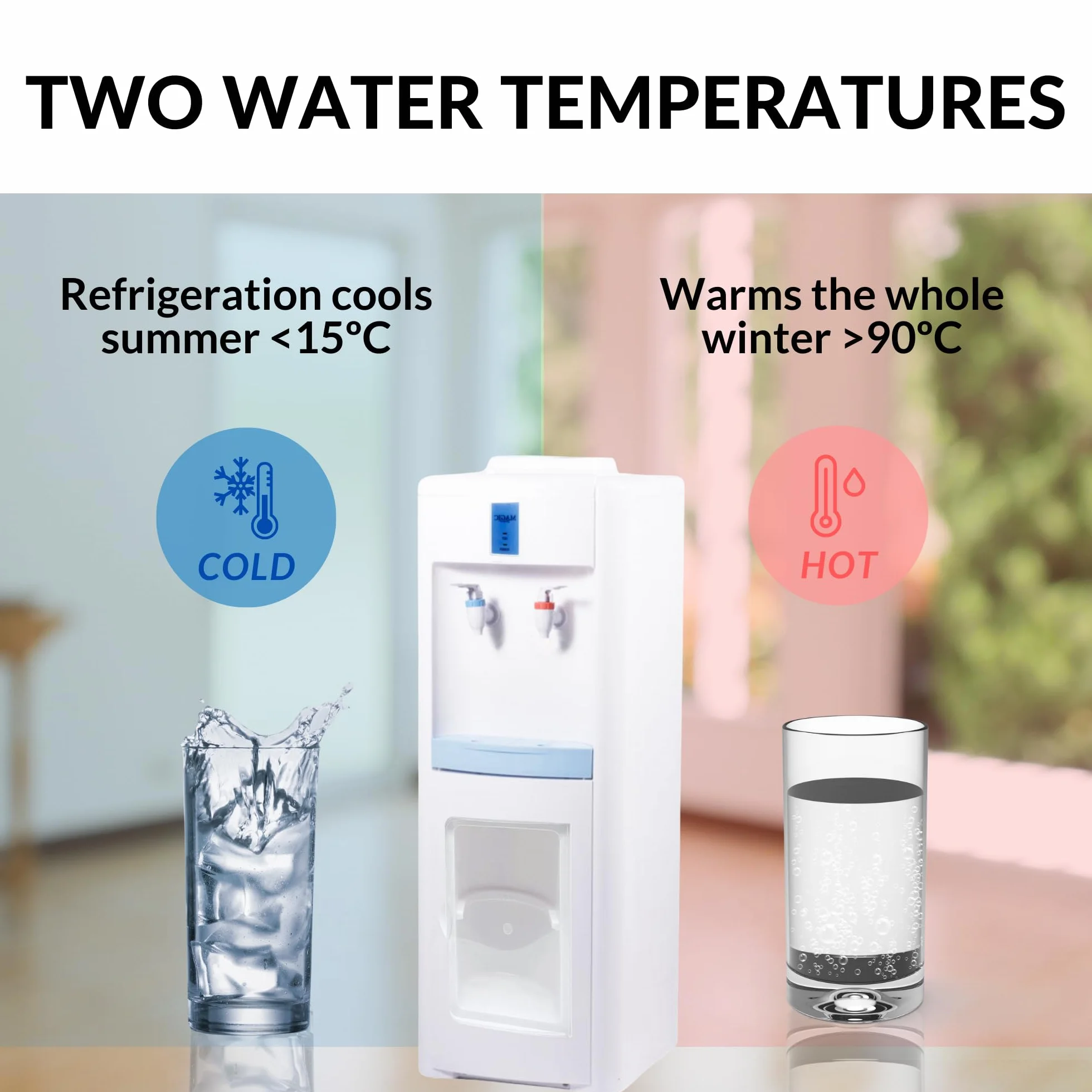 Dispenser Elettrico di Acqua Fredda e Calda. Dispenser d'Acqua Silenzioso da Pavimento per Casa, Cucina, Ufficio, Hotel. (Bottiglia d'Acqua Non Inclusa)