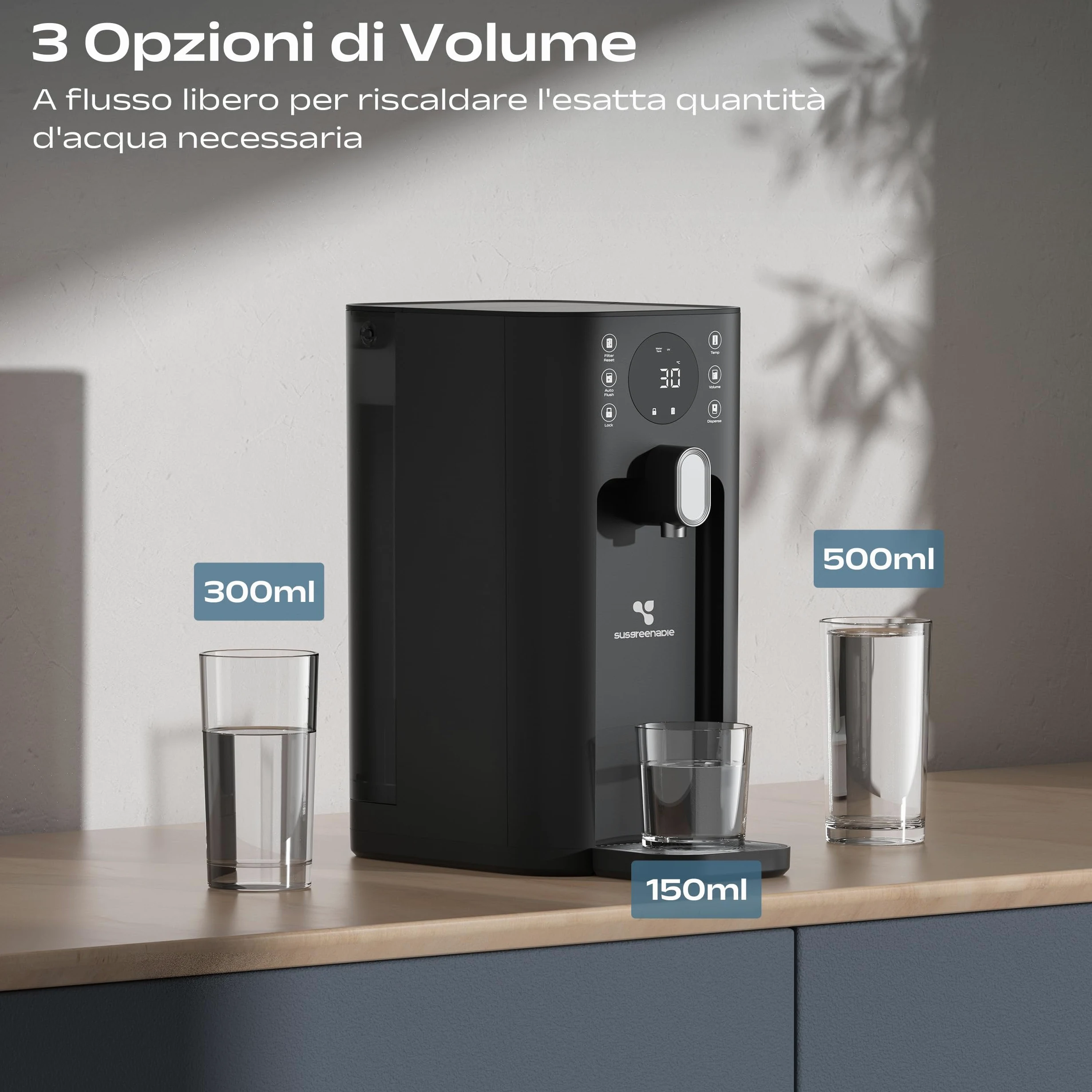 CIARRA X SusGreenable Depuratore Acqua a Osmosi Inversa da Tavolo, Acqua Calda Istantanea 3s, Filtro RO 4 Stadi, Serbatoio 4.3L, 4 Temperature, Display TDS, Senza Installazione