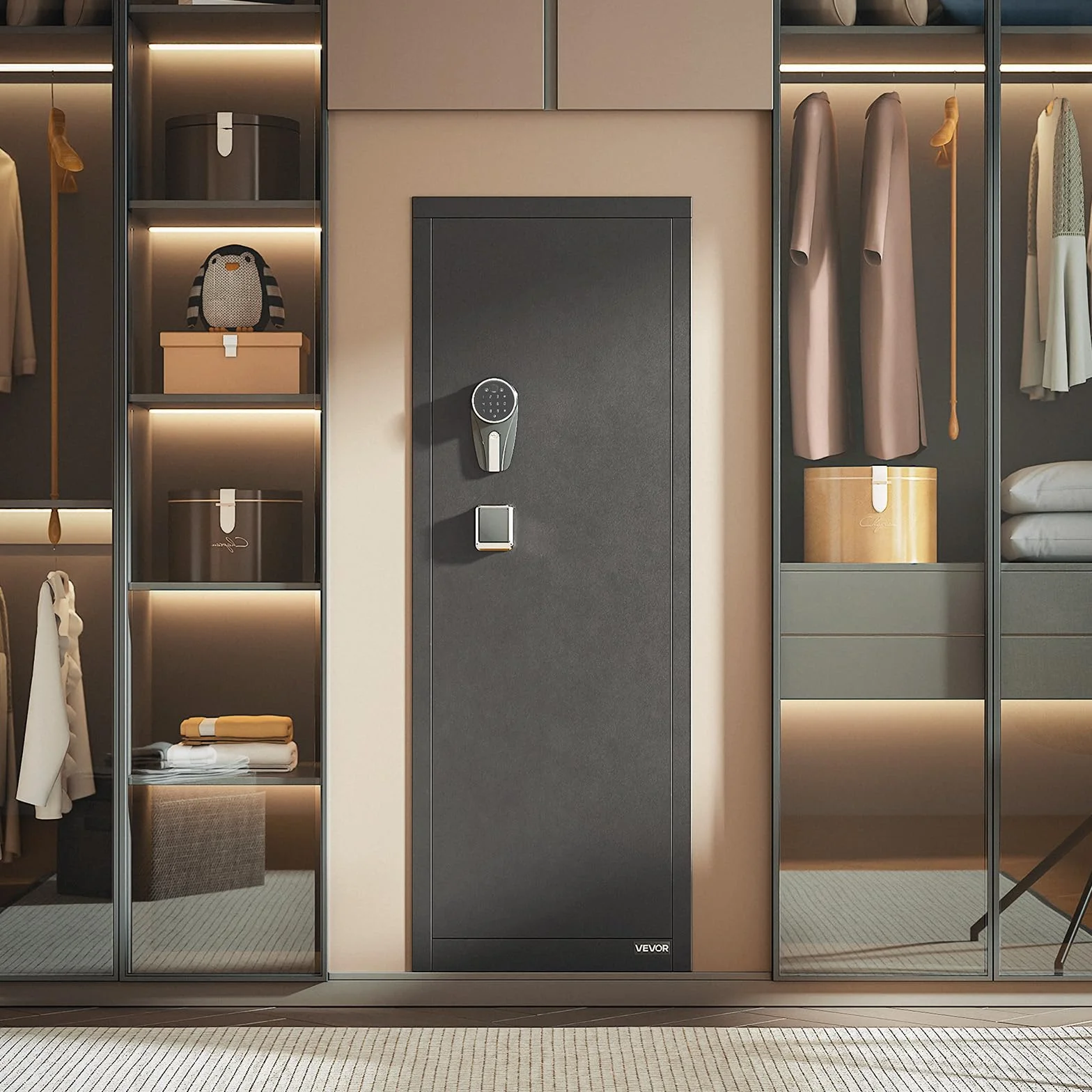 VEVOR Cassaforte Armadio Portafucili da 8 a 10 Armi, Cassaforte per Armi da Fuoco con Impronta Digitale e Password e Chiavi, con 3 Tasche per Supporti Regolabili, Accesso Rapido, per la Casa