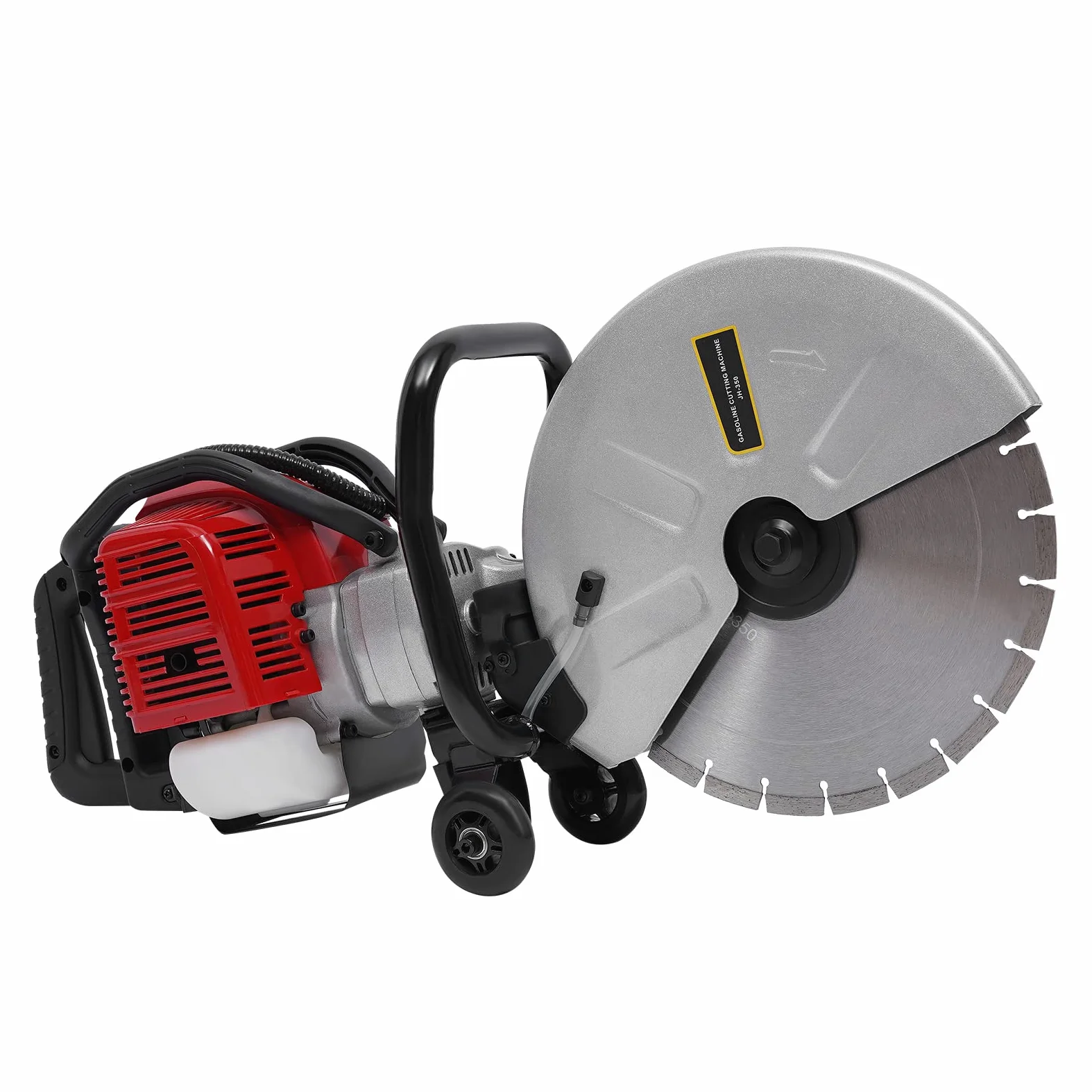 Taglierina per calcestruzzo a benzina da 350 mm, taglierina separatrice da 1,4 KW con 1800 giri/min, sega da taglio a umido con alimentazione d'acqua e ruote, 52 CC taglierina per pietra e asfalto per