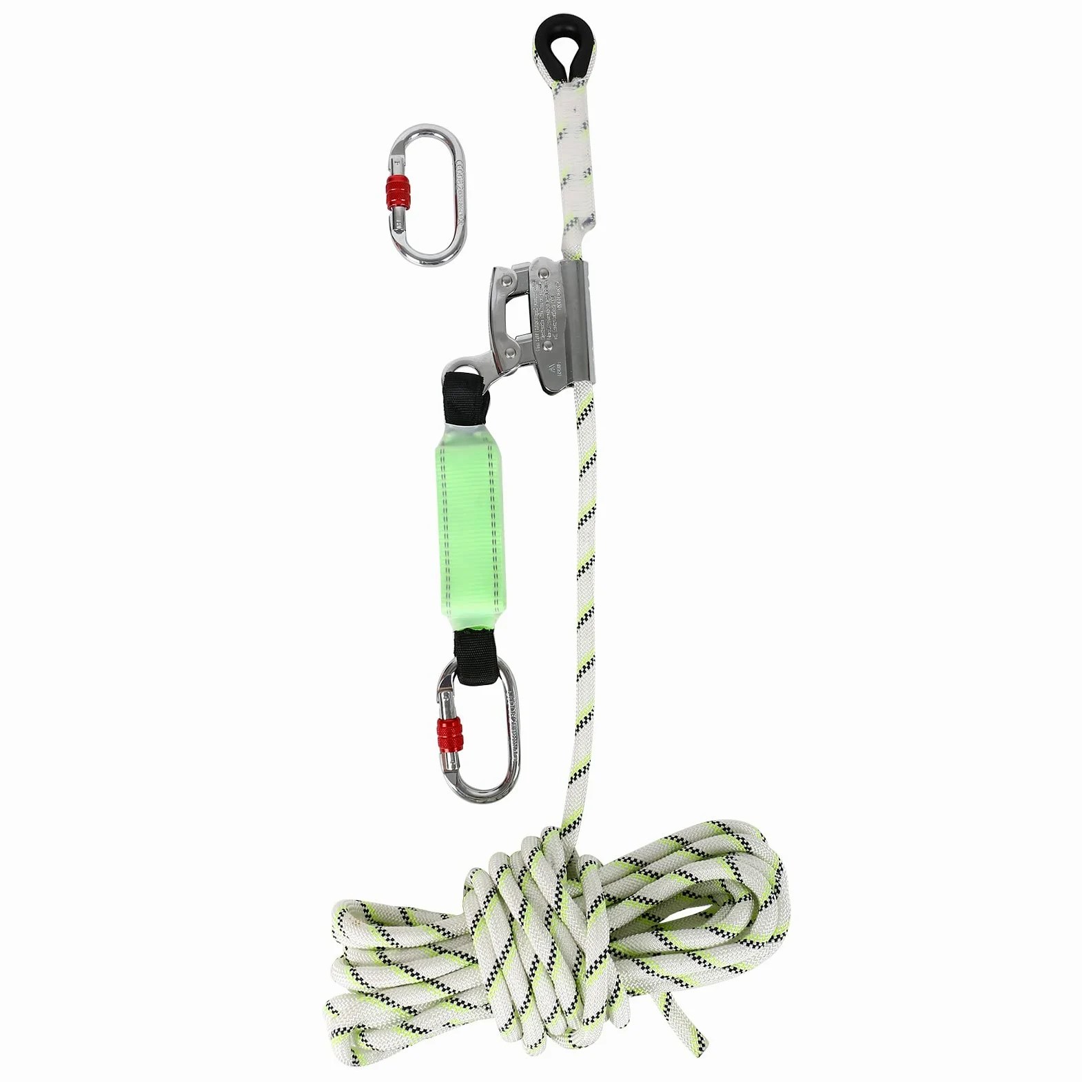 Imbracatura di sicurezza con cinturino di ritenuta, 10m di corda di ritenuta con smorzatore a nastro e moschettone, protezione anti-caduta per arrampicata sugli alberi e alpinismo all'aperto'