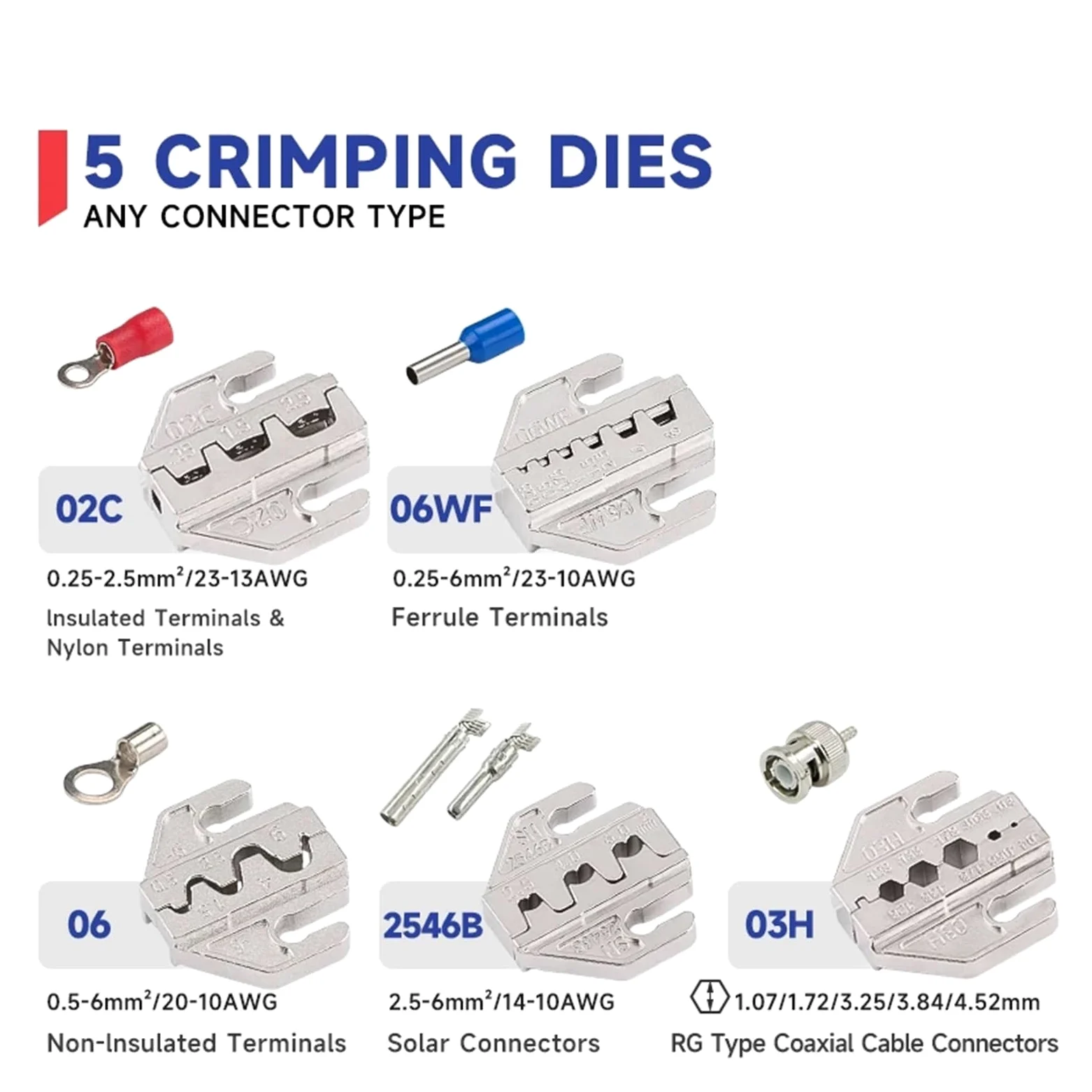 Pinza crimpatrice a cricchetto con ganascia 8B for JST MOLEX a canna aperta, non isolata, terminali a testa, connettori coassiali solari(SN-68B 5JAW)