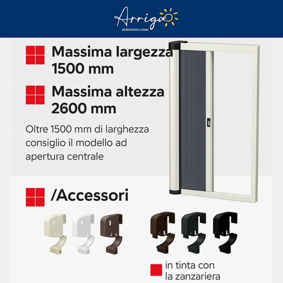 Zanzariera Laterale su Misura con Richiamo a Molla e Chiusura Magnetica | Guida Calpestabile | Rete in fibra di vetro | Struttura in Alluminio Vari Colori