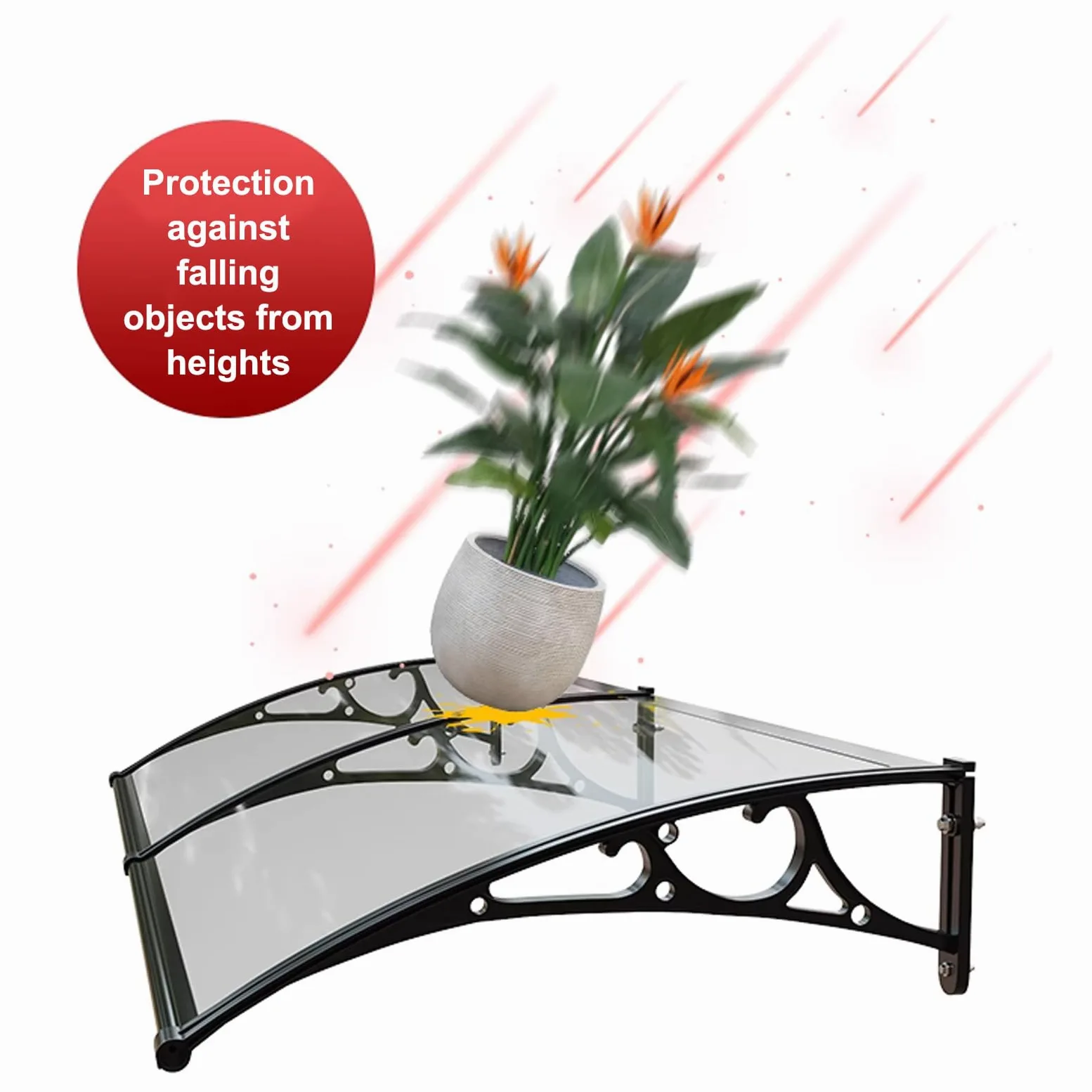 Pensilina Tettoia per Finestra,Pensilina Ingresso Trasparente,Tettoia per Porta Curva,Pensilina Copriporta,Tende da Sole,Pioggia UV Neve Protezione,Con Staffa,per Esterno (60x150cm/24"x59",Black)