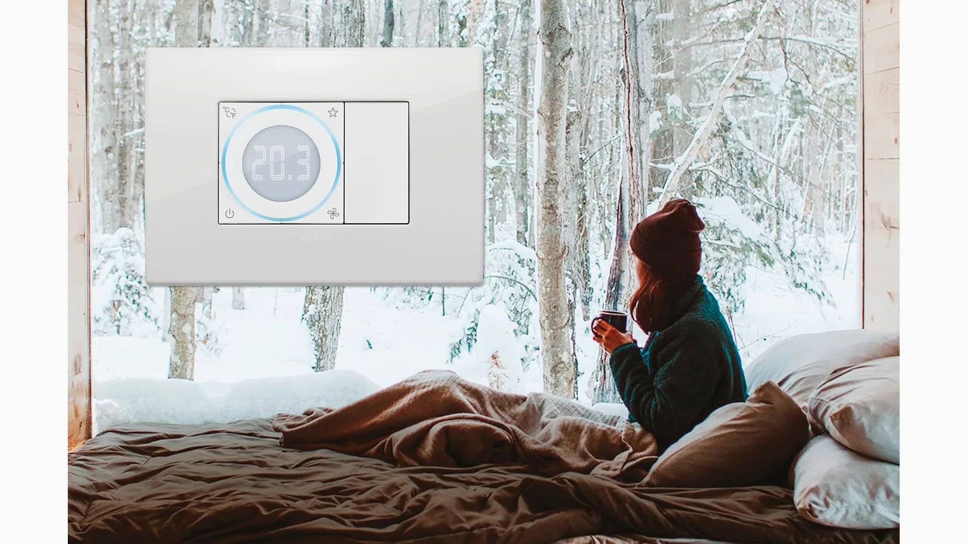 Vimar 02974.B Termostato IoT a rotella, compatibile con Alexa, Google Home e IFTTT, retroilluminazione regolabile, ingresso sensore esterno, da completare con placche Eikon, Arké, Plana, Idea