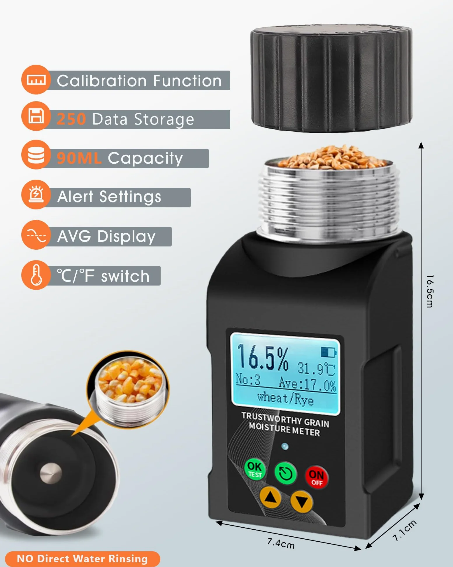 Wile Getreidefeuchtigkeitsmesser Misuratore di Umidità per Cereali per 40 Colture, Tester Digitale con Temperatura, per Grano, Mais, Orzo, Riso, Soia e Colza