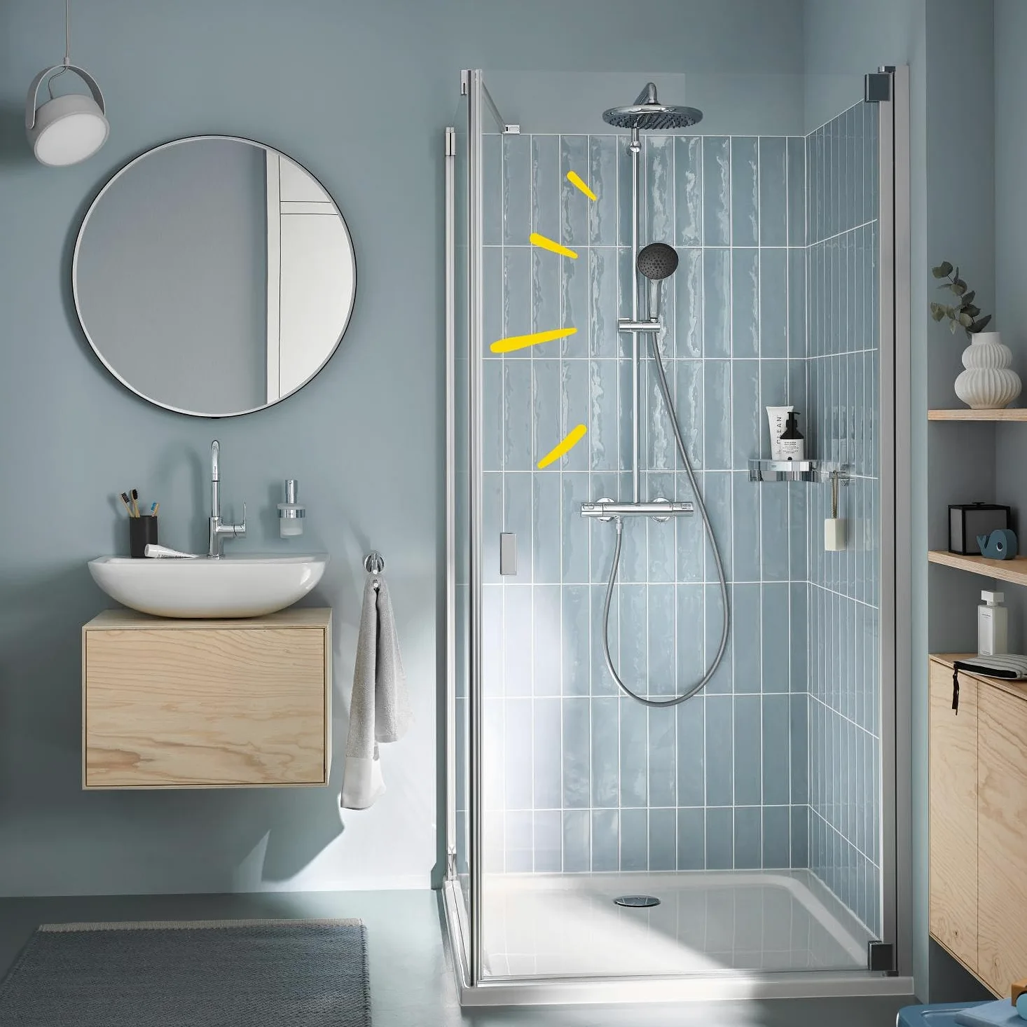 GROHE Vitalio Start 250 Colonna Doccia con Termostatico (soffione tondo 25 cm, doccetta 2 getti, termostatico, risparmio idrico), Cromo, 26677001