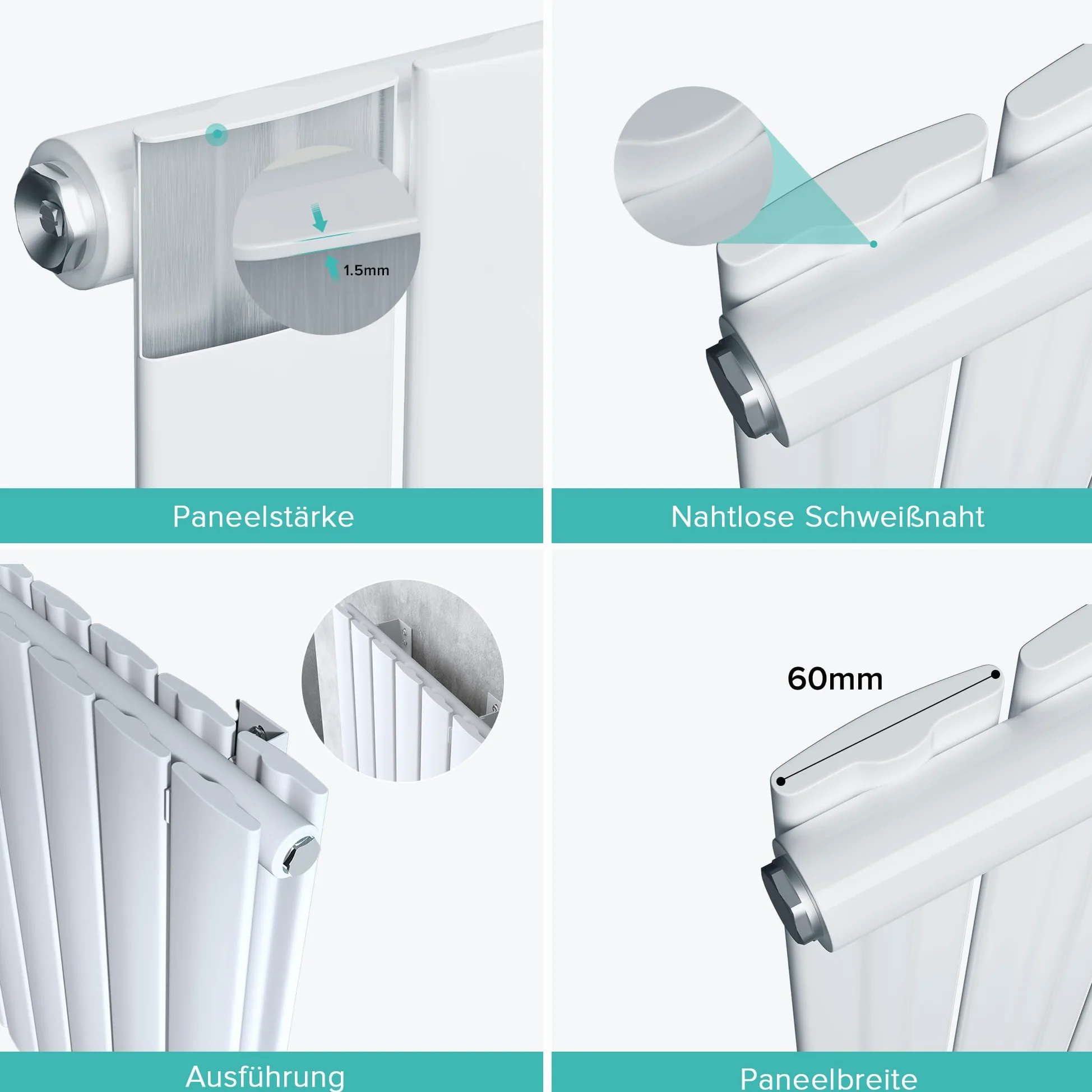 doporro Radiatore Verticale da Bagno 180x54cm, Radiatore a Pannello Termoarredo da Parete e Pavimento in Acciaio, Bianco