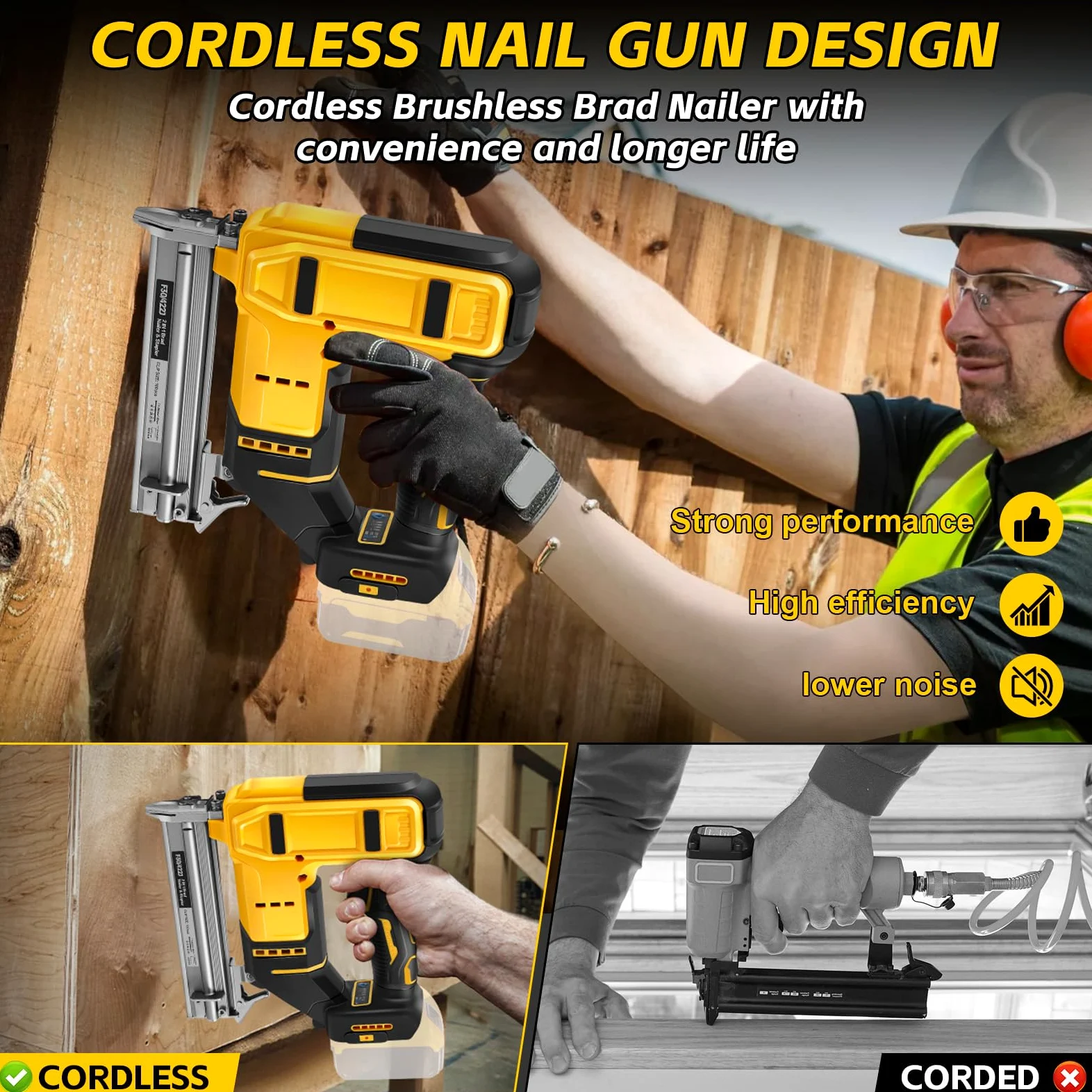 Set di chiodatrici a batteria da 18 GA, compatibile con Dewalt 20 V, pistola per unghie 2 in 1, con 500 chiodi e 500 staffe, per fai da te, lavorazione del legno (senza batteria)