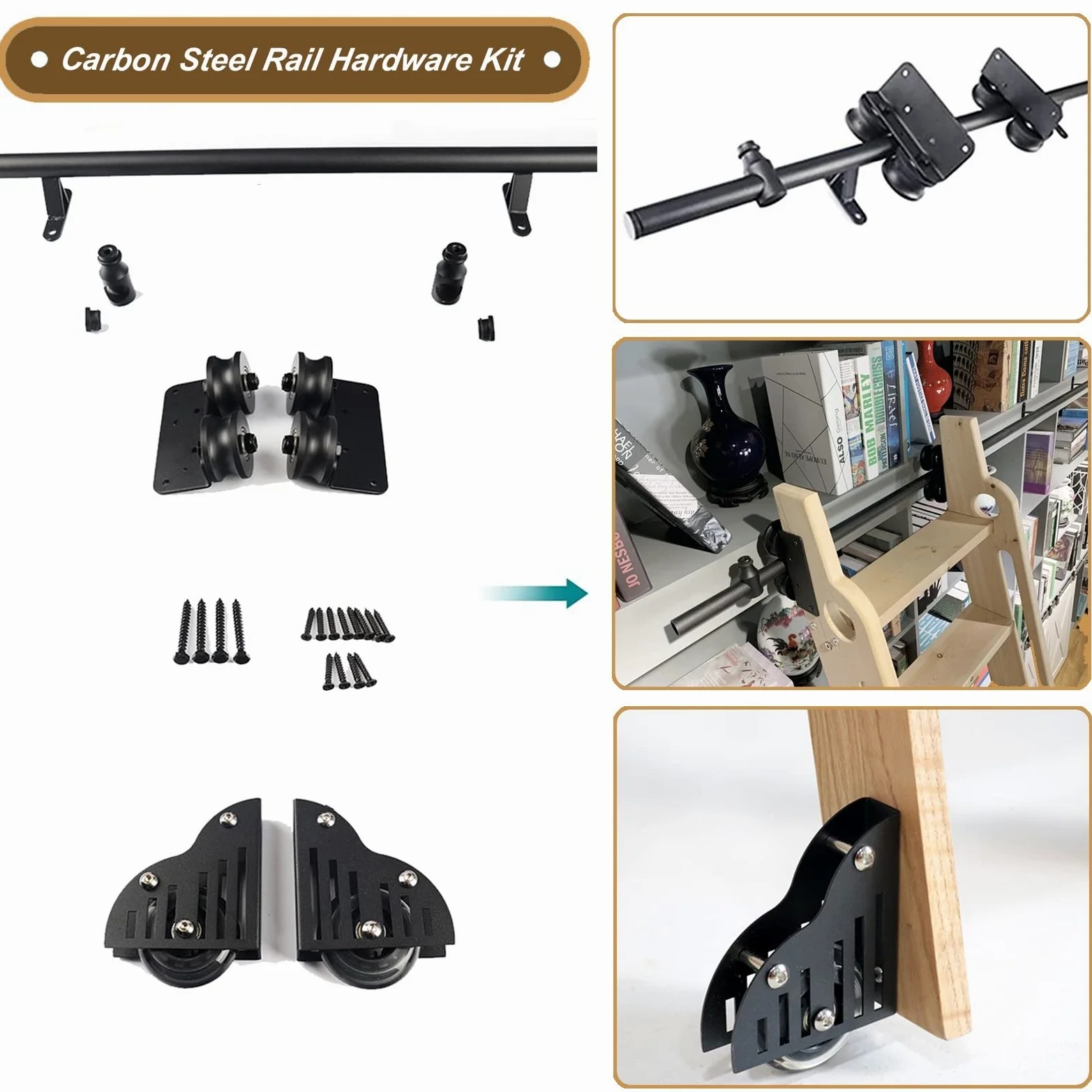 Kit libreria Scorrevole con ferramenta Scorrevole Kit Scala Scorrevole per libreria Kit ferramenta Binario Scorrevole Sistema Binario Scala Kit Binario per Porta Scorrevole in Legno Kit Arma