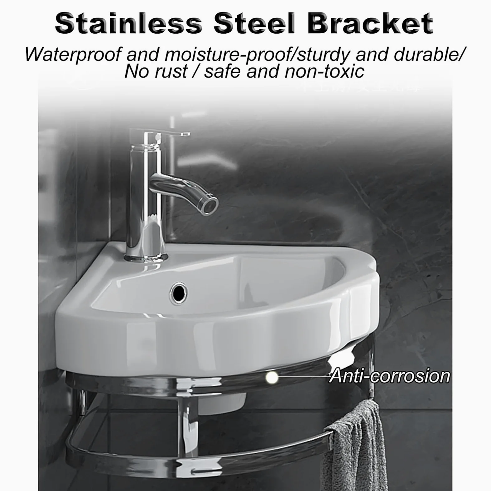 Lavello da bagno moderno ad angolo da 25,4 cm, piccolo lavabo da parete con rubinetto di scarico barra per asciugamani per cucina bagno fattoria