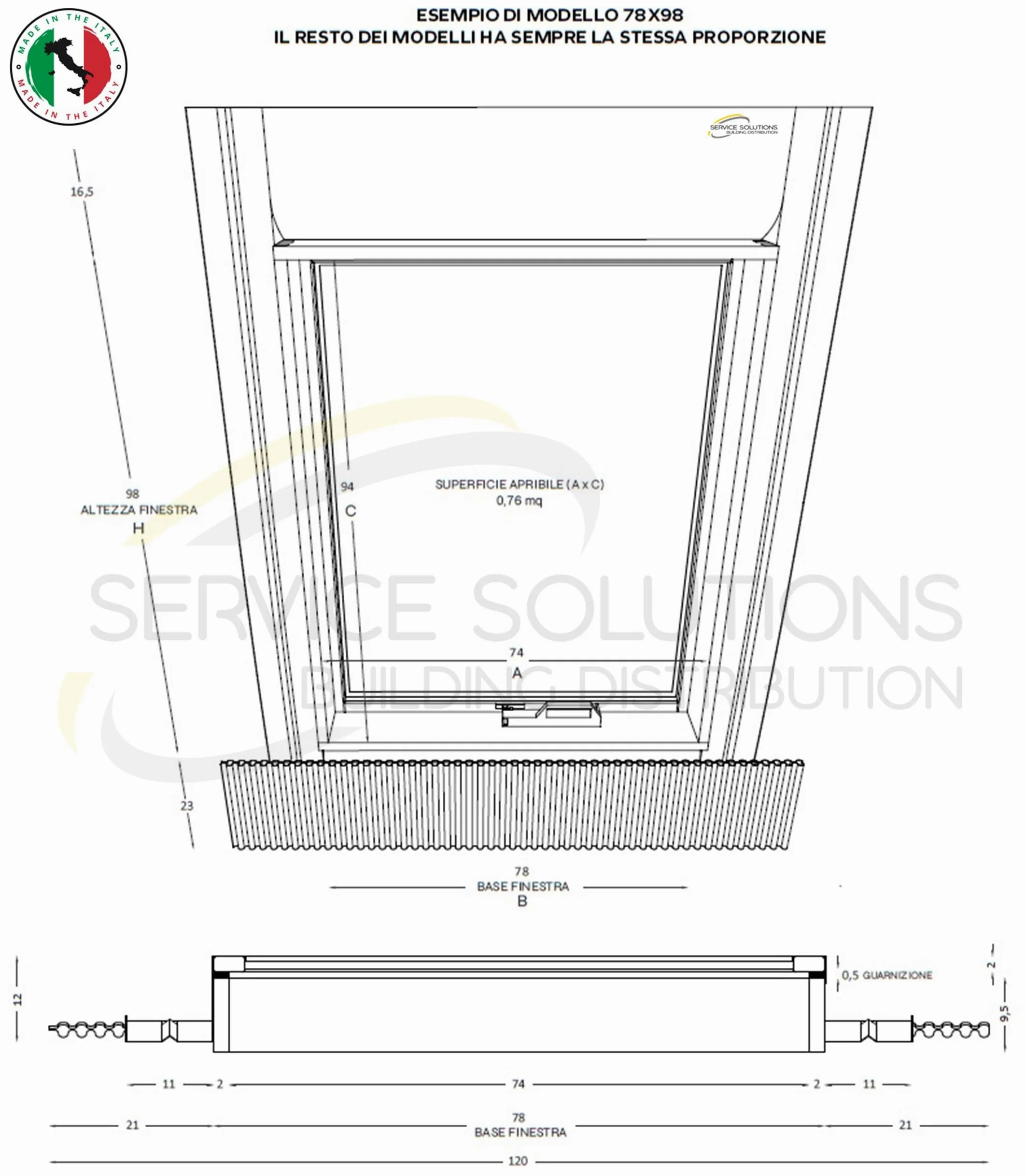 Lucernario Best Vasistas in Alluminio | Vetrata Isolante standard 4-9-4 | Interno Legno Abete | Maniglia in Plastica con 4 Posizioni di Apertura (CM 100X64 (BASE X ALTEZZA))