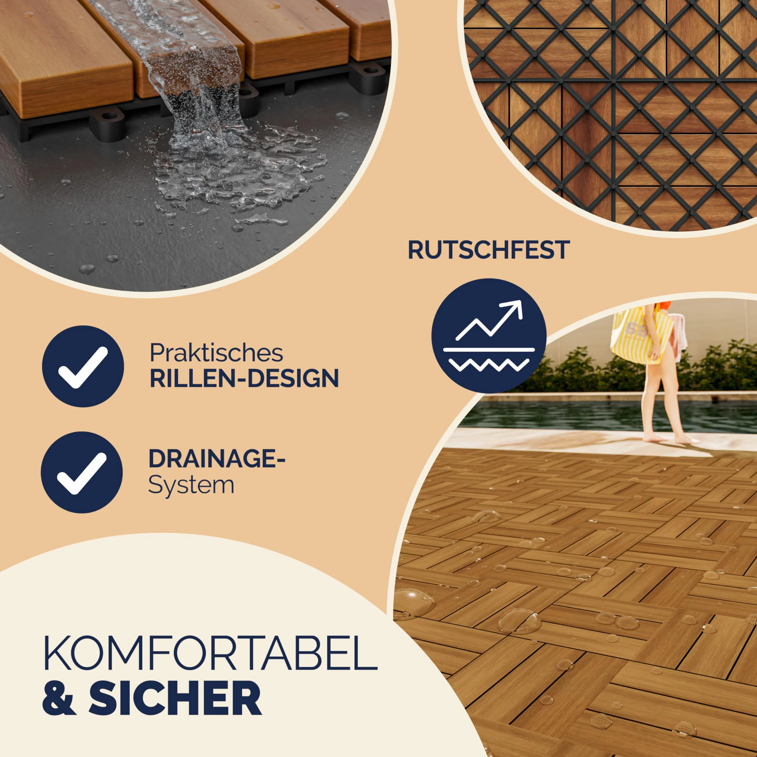 CASARIA Set 55 Piastrelle 30x30 cm in Legno di Acacia Certificato FSC® Superficie Totale 5 m² per Esterno Sistema a Incastro Pavimento per Terrazza Balcone Giardino Pavimentazione Mattonelle