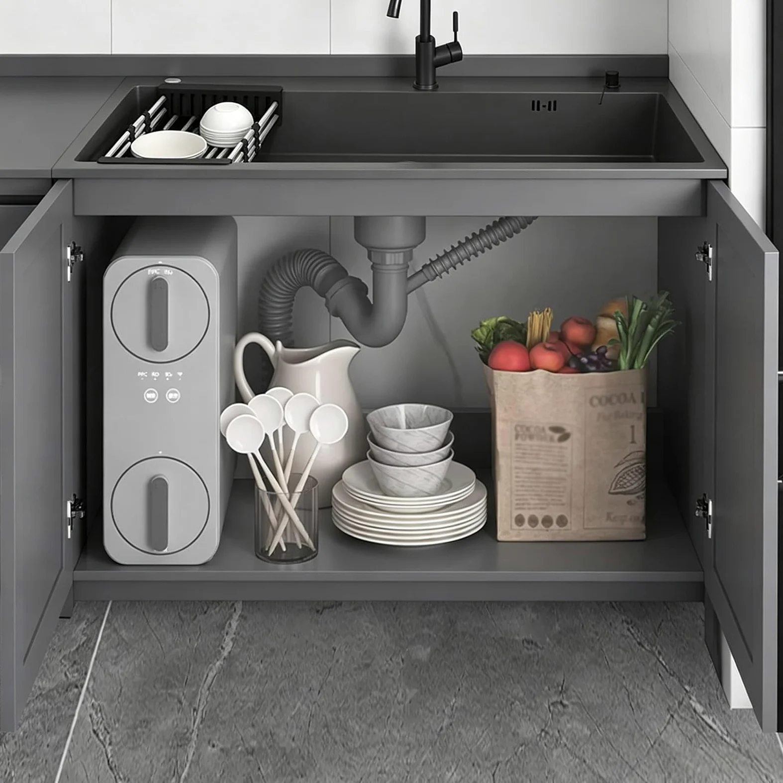 Mobile Lavello Autoportante in Alluminio a Nido d'Ape 68cm Lavandino in Acciaio Inox con Miscelatore Acqua Calda/Fredda e Dispenser Sapone, Mobiletto Salvaspazio per Esterno, Giardino e Garage