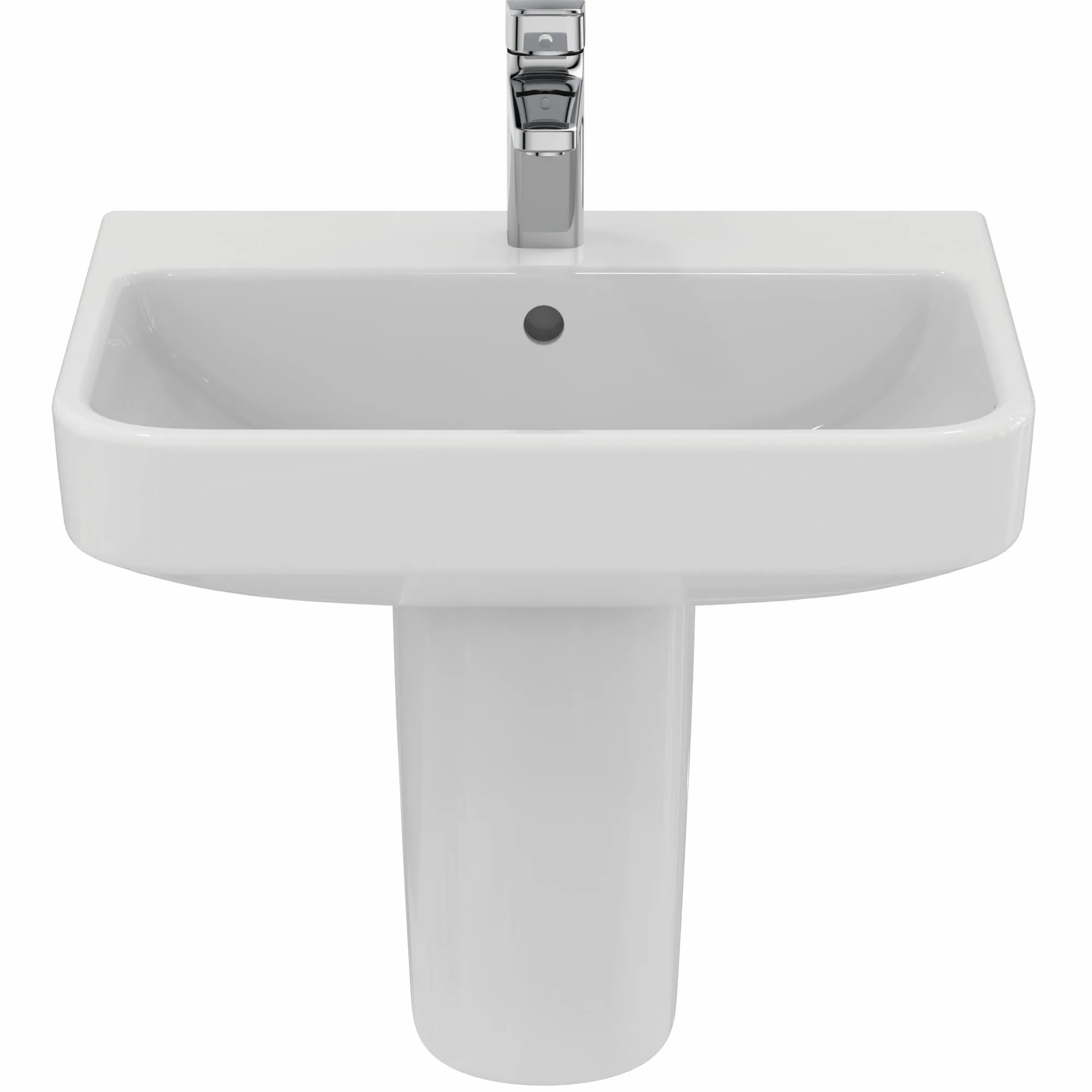 Ideal Standard - i.life B Lavabo da 55 cm con foro centrale per la rubinetteria aperto e foro del troppopieno. Colonna, semicolonna e sifone d'arredo da acquistare separatamente. Bianco