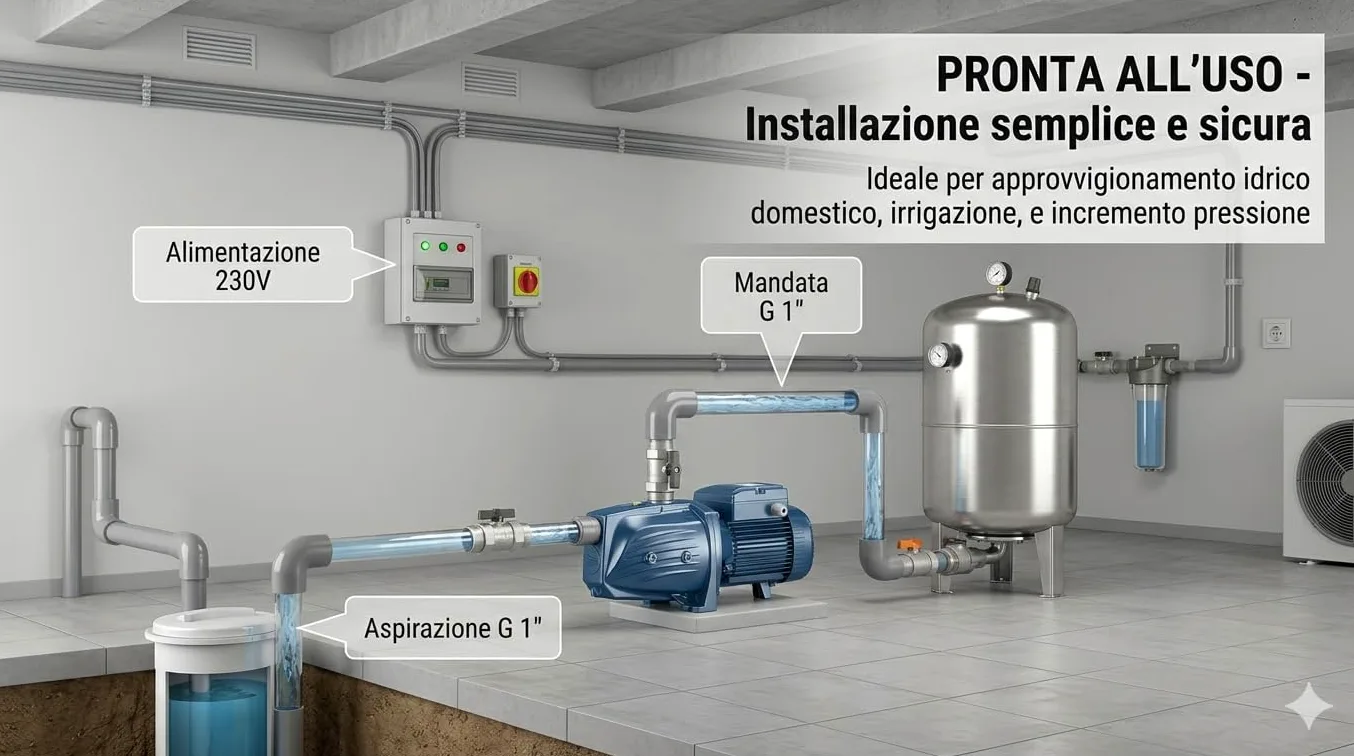 COXE Pedrollo JSWM 3BH Pompa Autoadescante Elettrica 2 HP, Elettropompa Centrifuga in Ghisa per Irrigazione e Autoclave, Portata 100 L/min, Prevalenza 76m, Monofase 220V