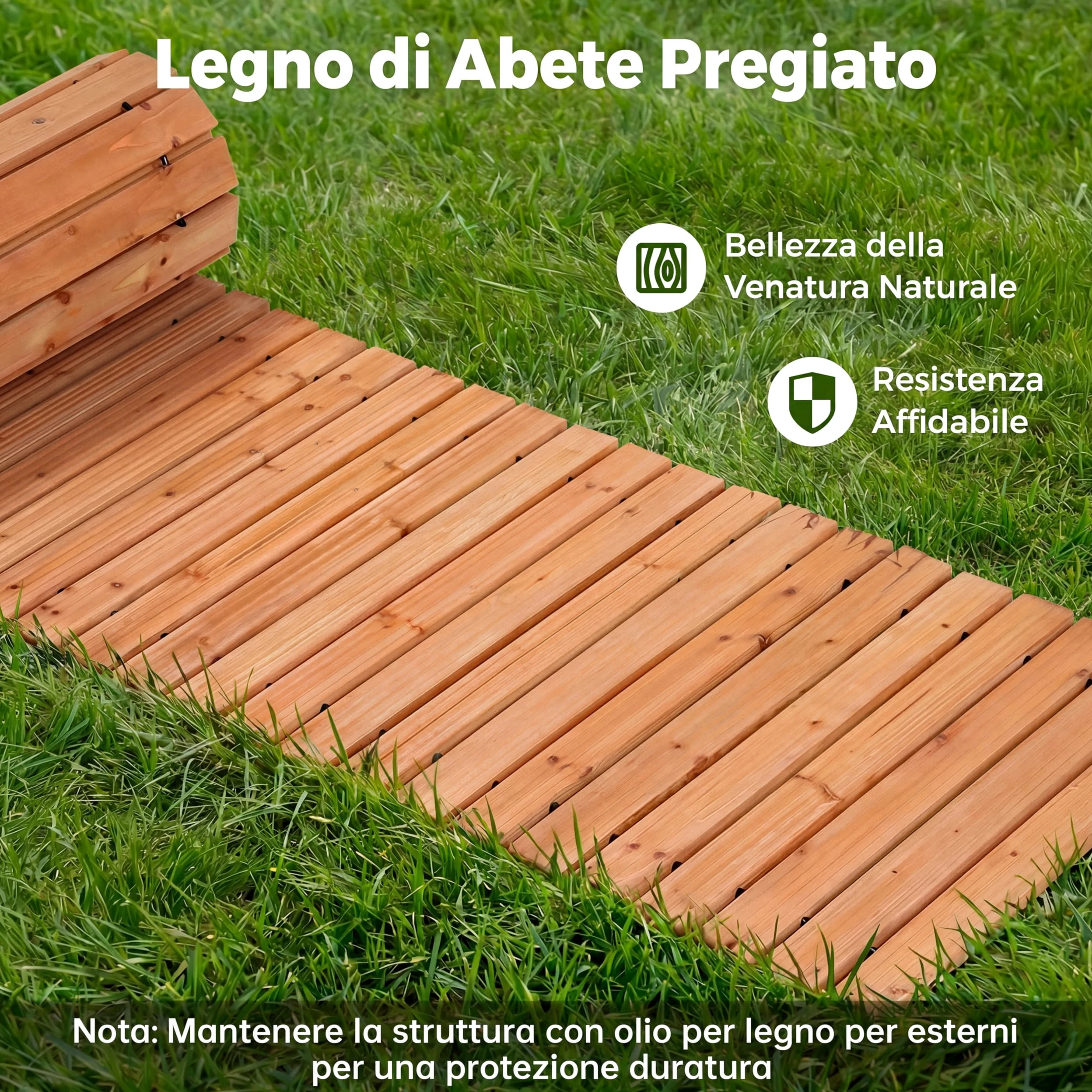 COSTWAY Sentiero da Giardino in Legno, Passerella Decorativa da Esterno, Superficie Antiscivolo, Collegamento con Fili Metallici, Sentiero Arrotolabile per Cortile e Spiaggia, 367 x 55 cm (Naturale)