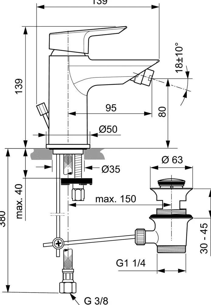 Ideal Standard - Ceramix, Miscelatore monocomando per bidet, A7582AA, Cromato