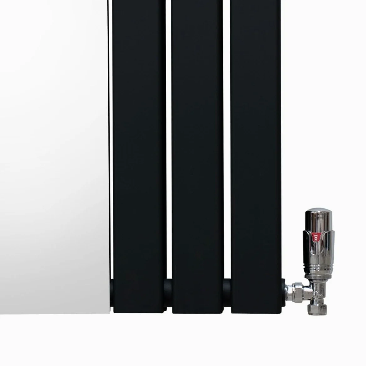 Radiatore con specchio 1800mm x 565mm e valvole TRV cromate Radiatore di design a doppia colonna verticale in acciaio al carbonio Nero Kit di fissaggio e staffe con spazzola di pulizia