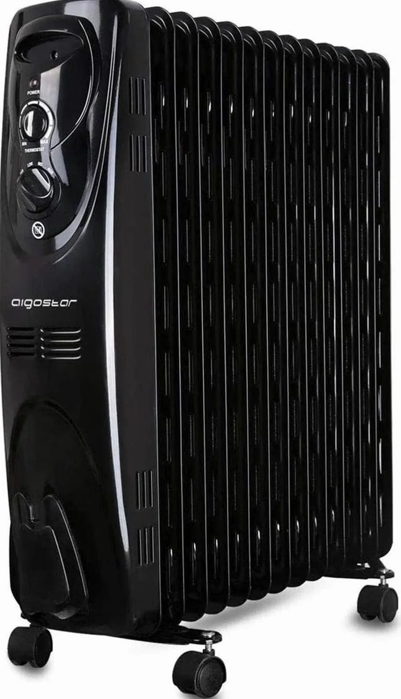 Aigostar Black Forest - Radiatore ad Olio 2500W, 13 Elementi Riscaldatore Elettrico Portatile, 3 Livelli di Calore, Termostato e Spegnimento Automatico di Sicurezza, Silenzioso, 55mq