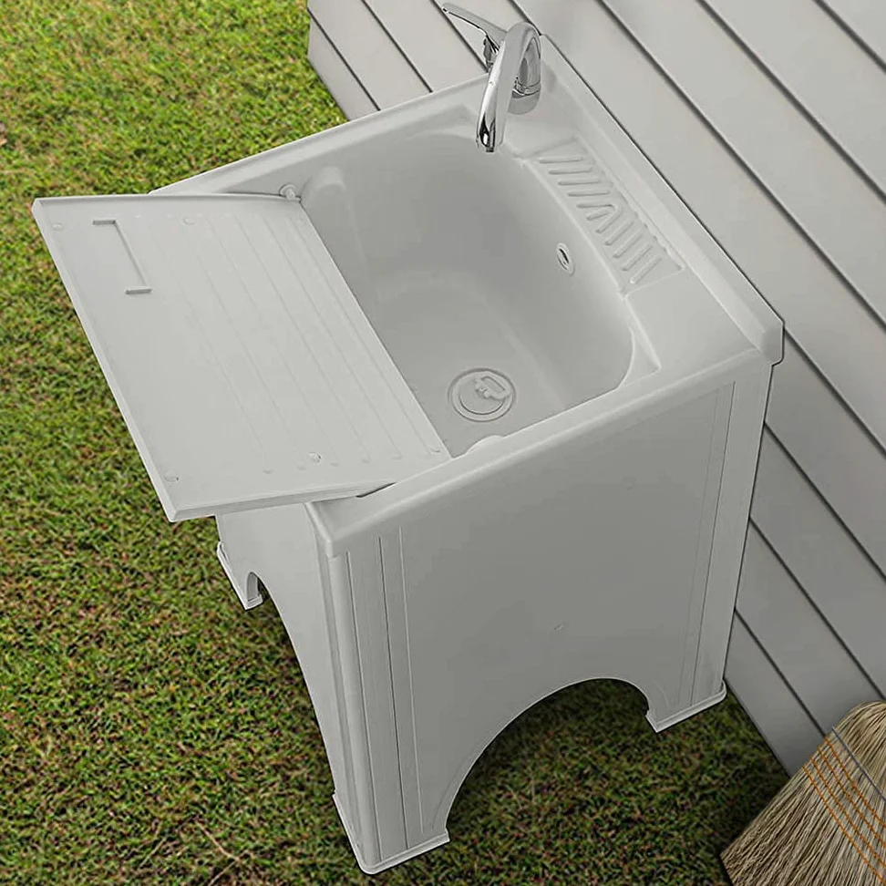 Inbagno Mobile lavatoio da Esterno 50x50 in Resina, Include ASSE lavapanni e Kit di Scarico, in Kit di Montaggio