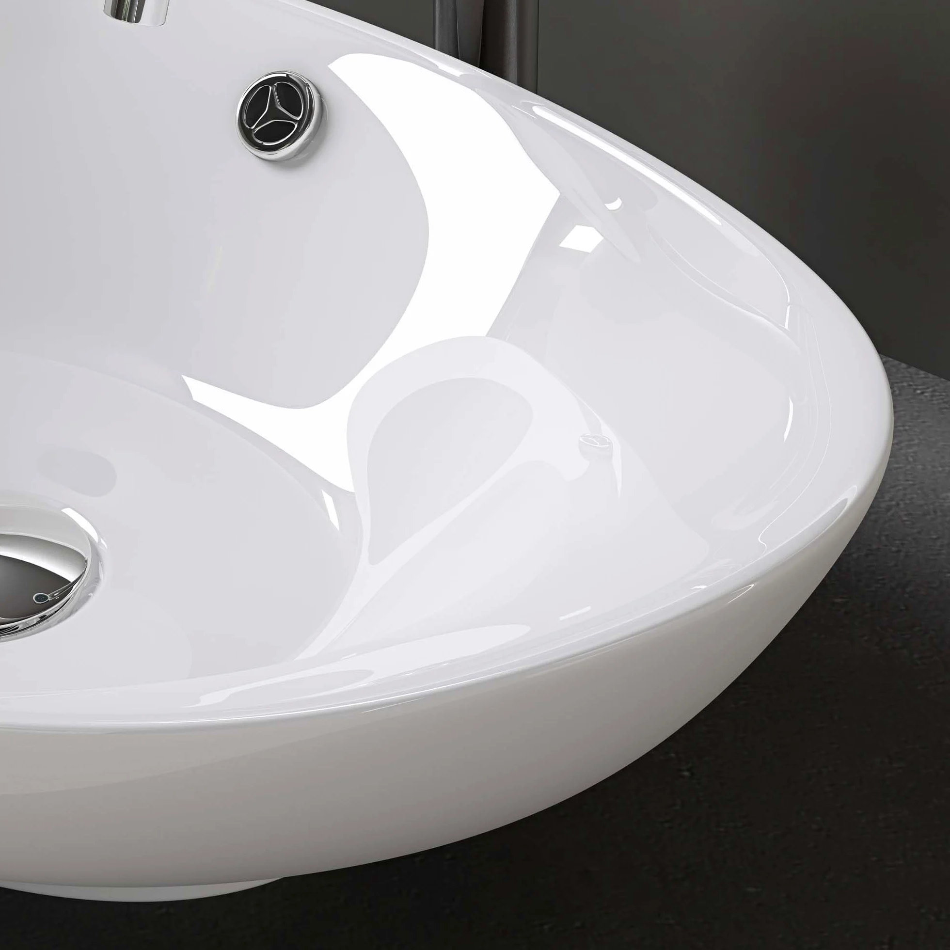doporro Lavabo Ovale da Appoggio in Ceramica Bianco Lucido 59x38,3x19,2 cm, Lavandino Bagno con Troppopieno Effetto Loto Brüssel818