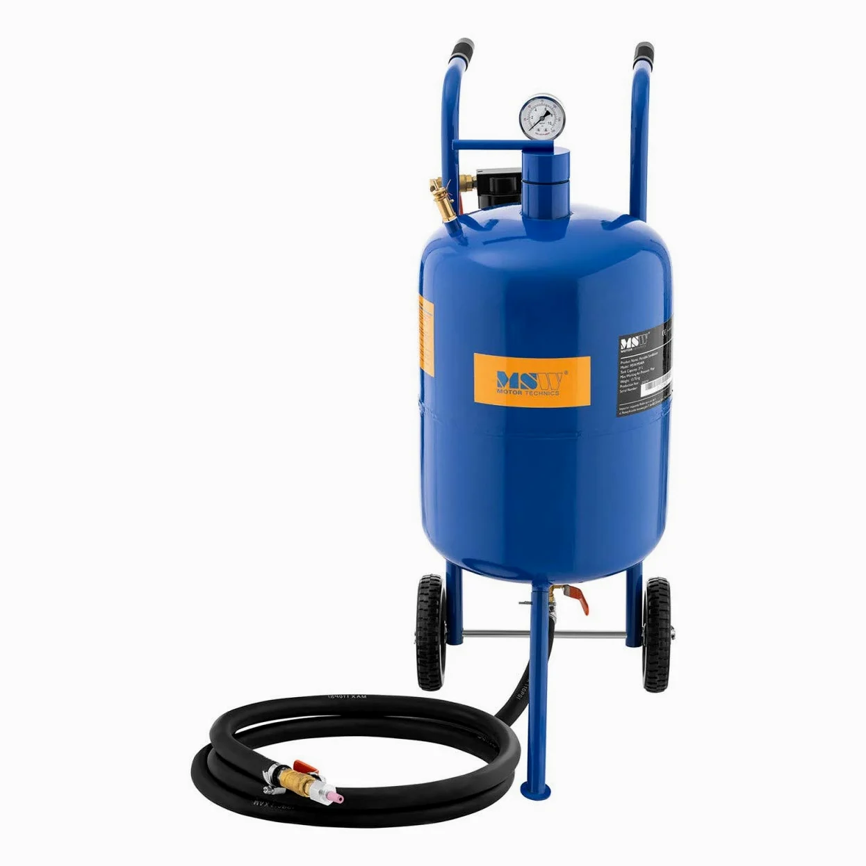 MSW Sabbiatrice Portatile Professionale Mobile MSW-MS40A (40 l, 7,6 bar, Acciaio, Ruote in Gomma)