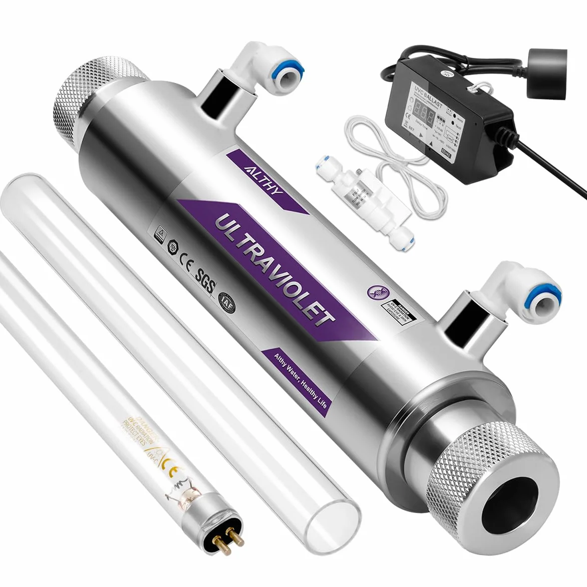 ALTHY FS11 Filtro per Acqua a Ultravioletto, Sterilizzatore per Acqua UV per Purificatore Acqua Sottolavello o Sistema Osmosi Inversa Con Interruttore Sensore di Flusso Intelligente,1 GPM,110-240V,11W