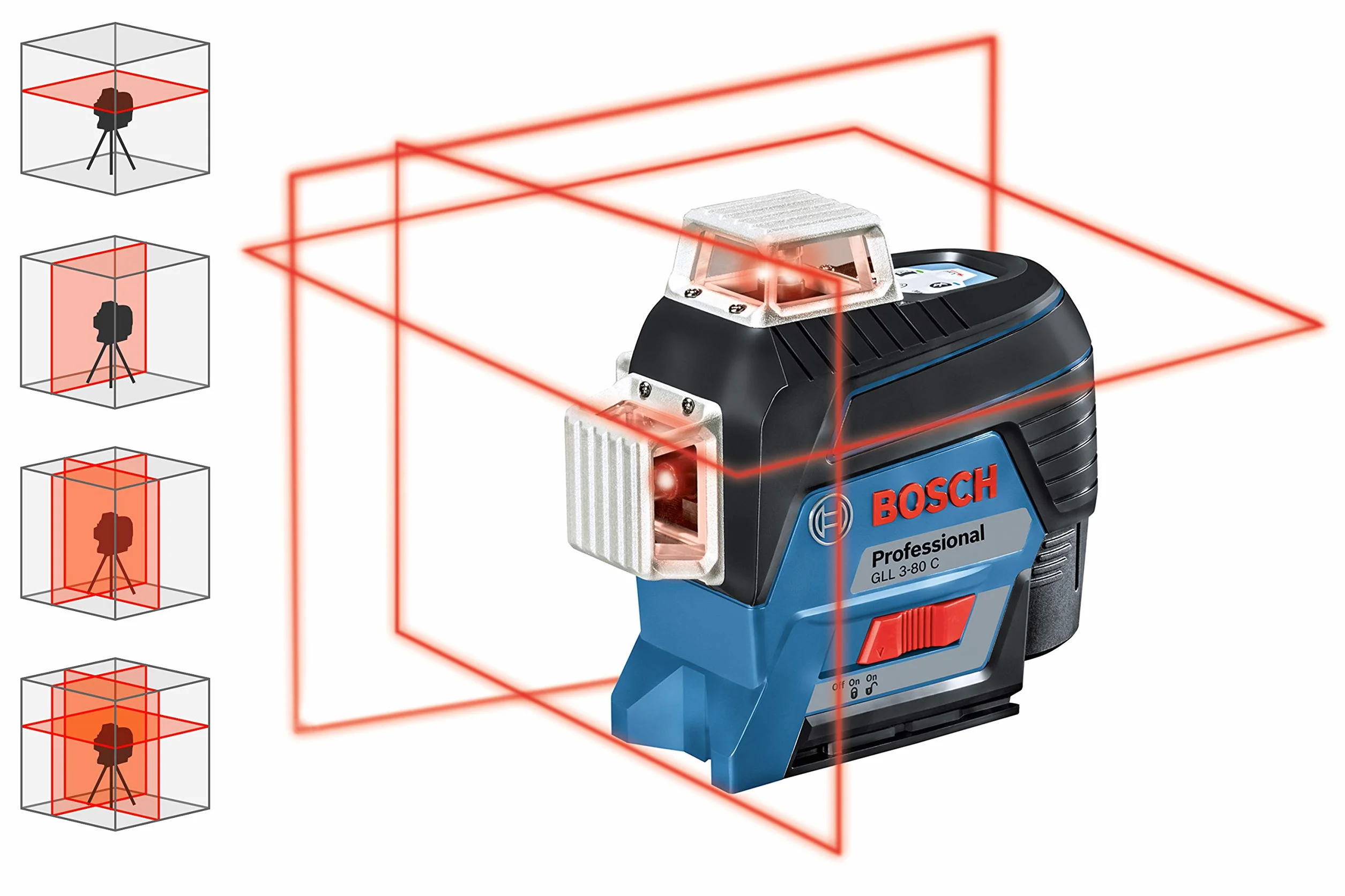 Bosch Professional GLL 3-80 C Livella Laser Rosso, con App, Raggio d’Azione Fino a 30 m, 4 Pile AA, 12 V, Set di 2 Pezzi