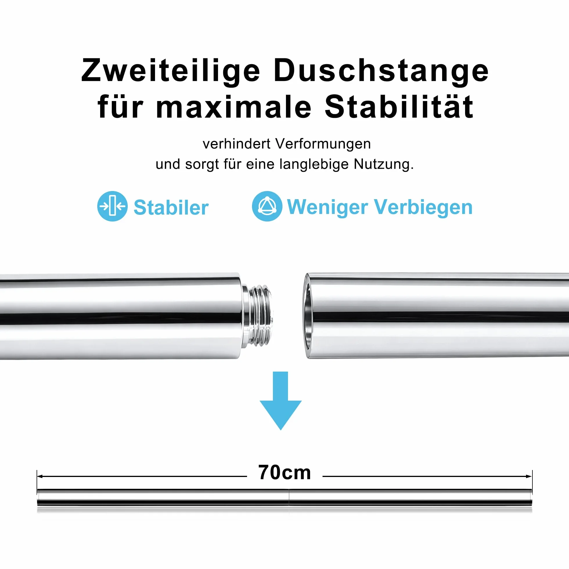 Görbach Colonna doccia Cromata 70 cm in Acciaio Inox a Parete con Mensola Doccia Asta doccia con Staffe di Fissaggio Regolabili, senza Rubinetto,con Doccetta a 3 funzione (HBD12CP + Mensola)