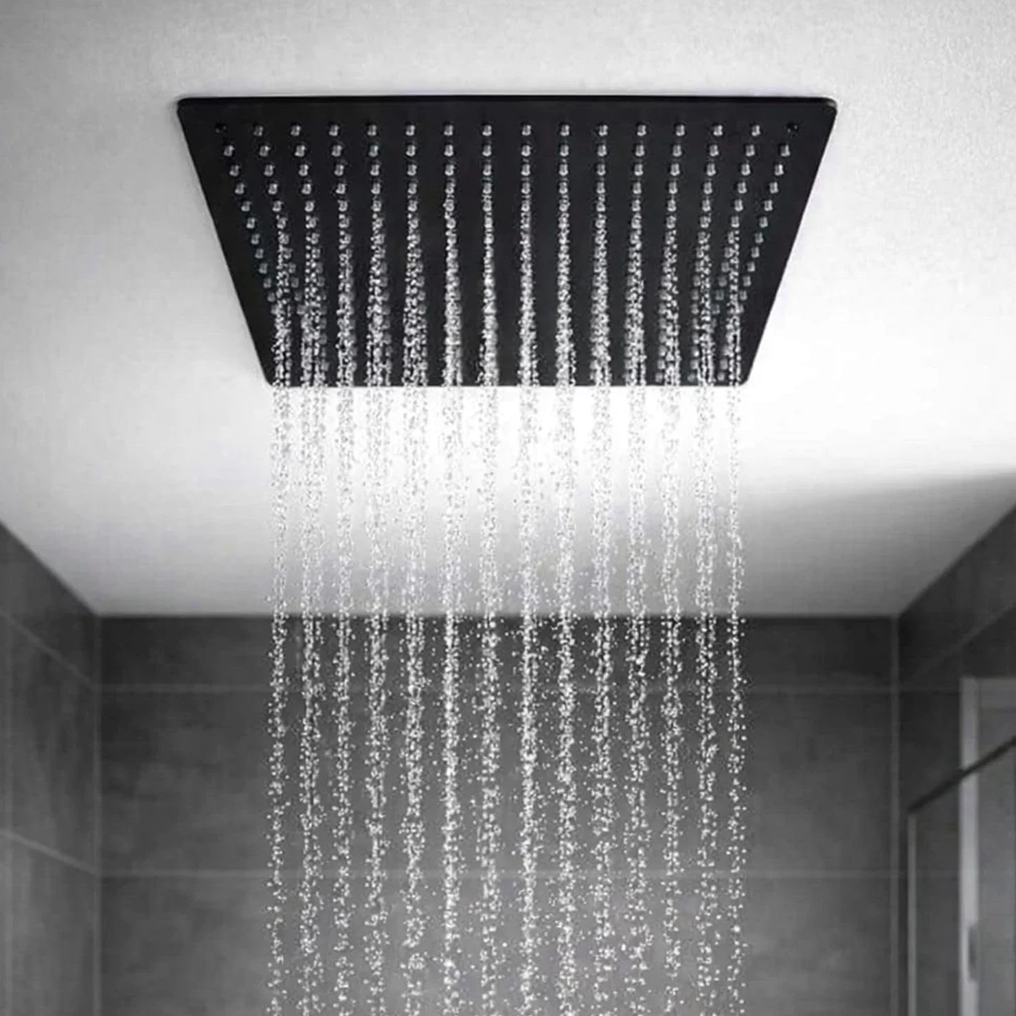 Ogomondo Soffione Doccia a Soffitto da Incasso Quadro Nero 400x400x2 mm 1 Getto 320 Ugelli Acciaio Finitura Nero Opaco con Scatola da Incasso