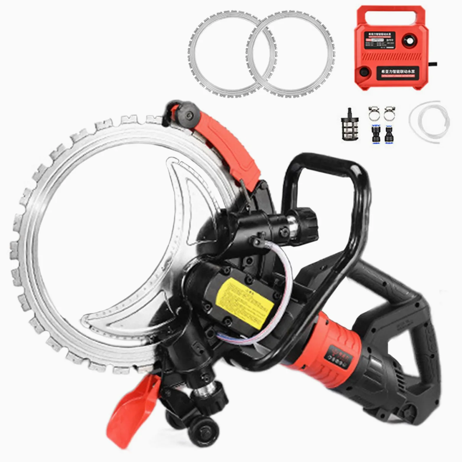 Sega per Cemento da 410 mm - Motore da 8980/9500 W, incl. 2 Lame diamantate per muratura, Linea dell'Acqua e Pompa, profondità di Taglio 300 mm, Utensili per Il Taglio del Cemento,9500W