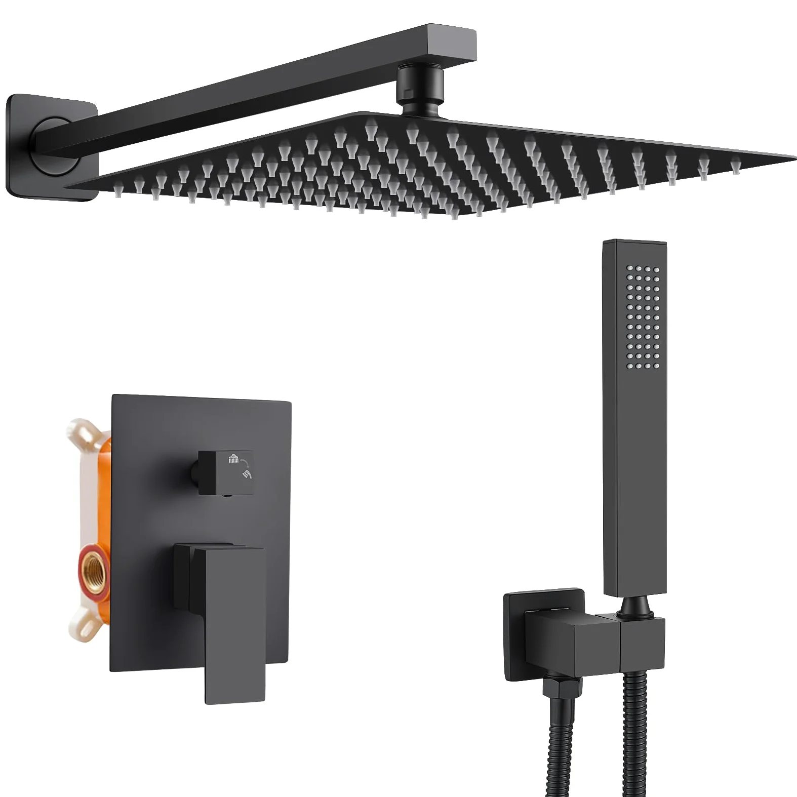 Namuoto Sistemi Doccia Nero, Set Doccia Completo con Miscelatore Incasso, Soffione Doccia a Pioggia Quadrato da 24.5x24.5cm